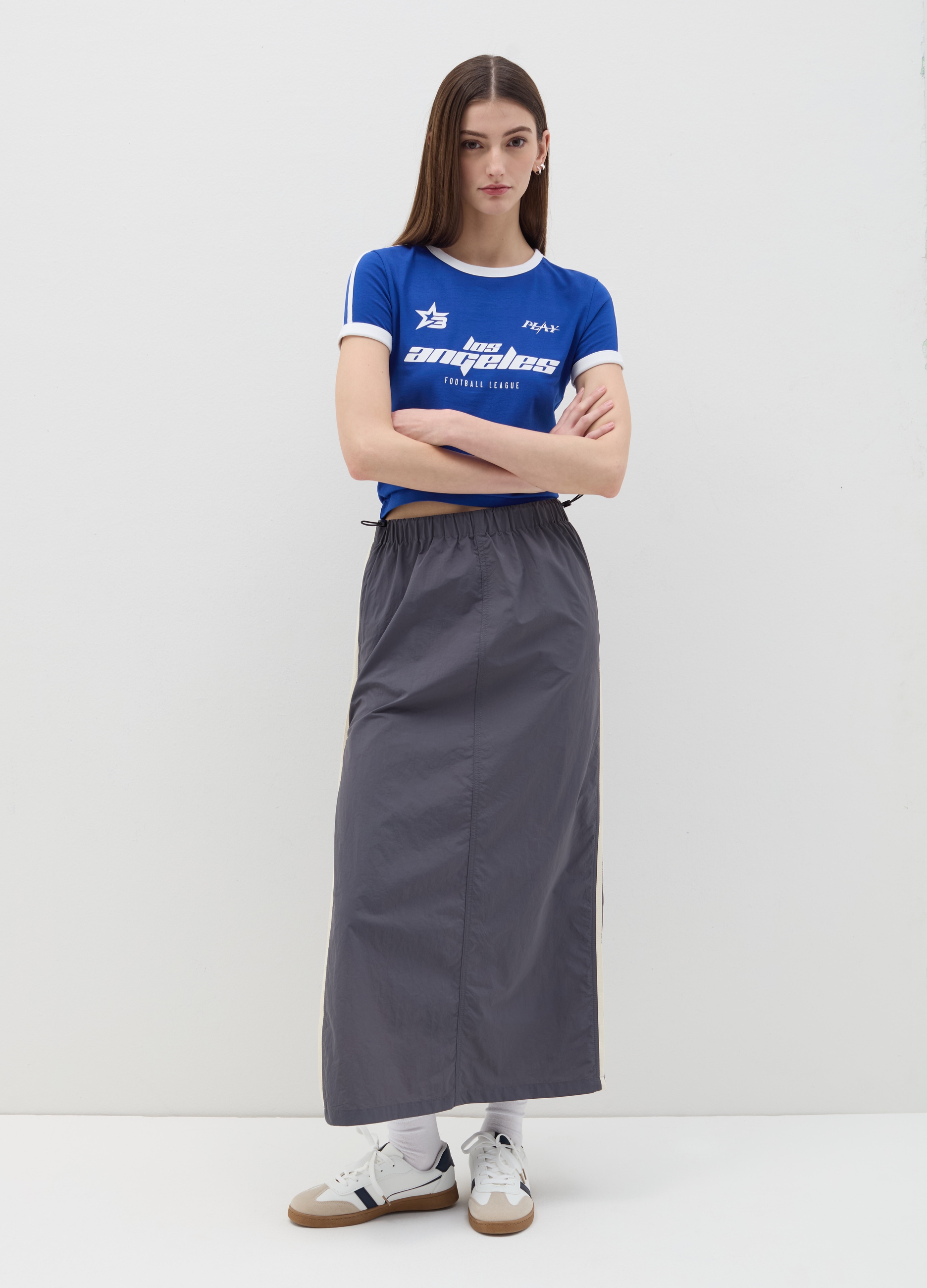 OVS, Gonna Lunga In Nylon Con Spacchi, Donna, Grigio, Taglia: XS