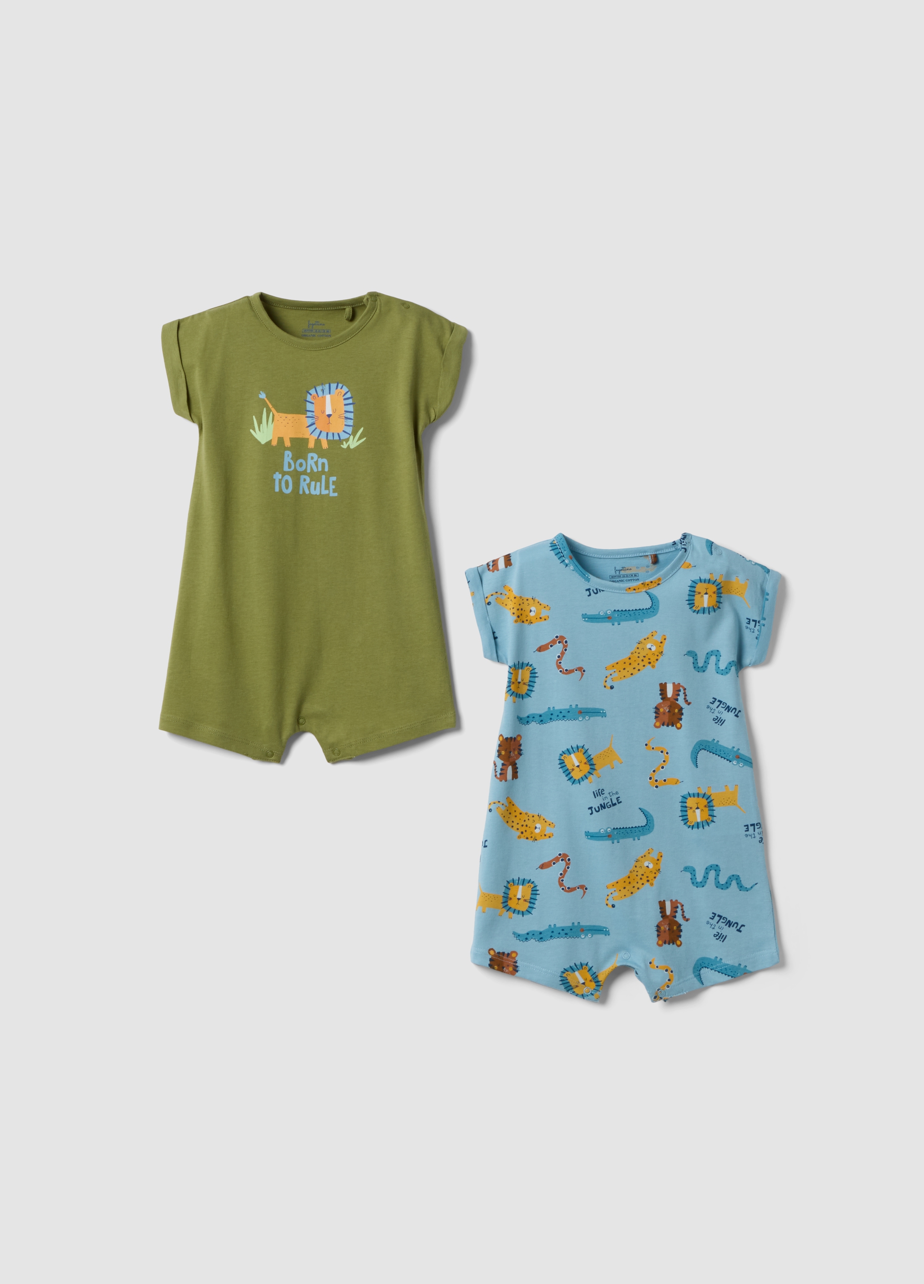 FAGOTTINO, Pack De Dos Pijamas Multicolores De Puro Algodón Para Bebé Con Estampados, Niño, Green/Blue, Talla: 18-24