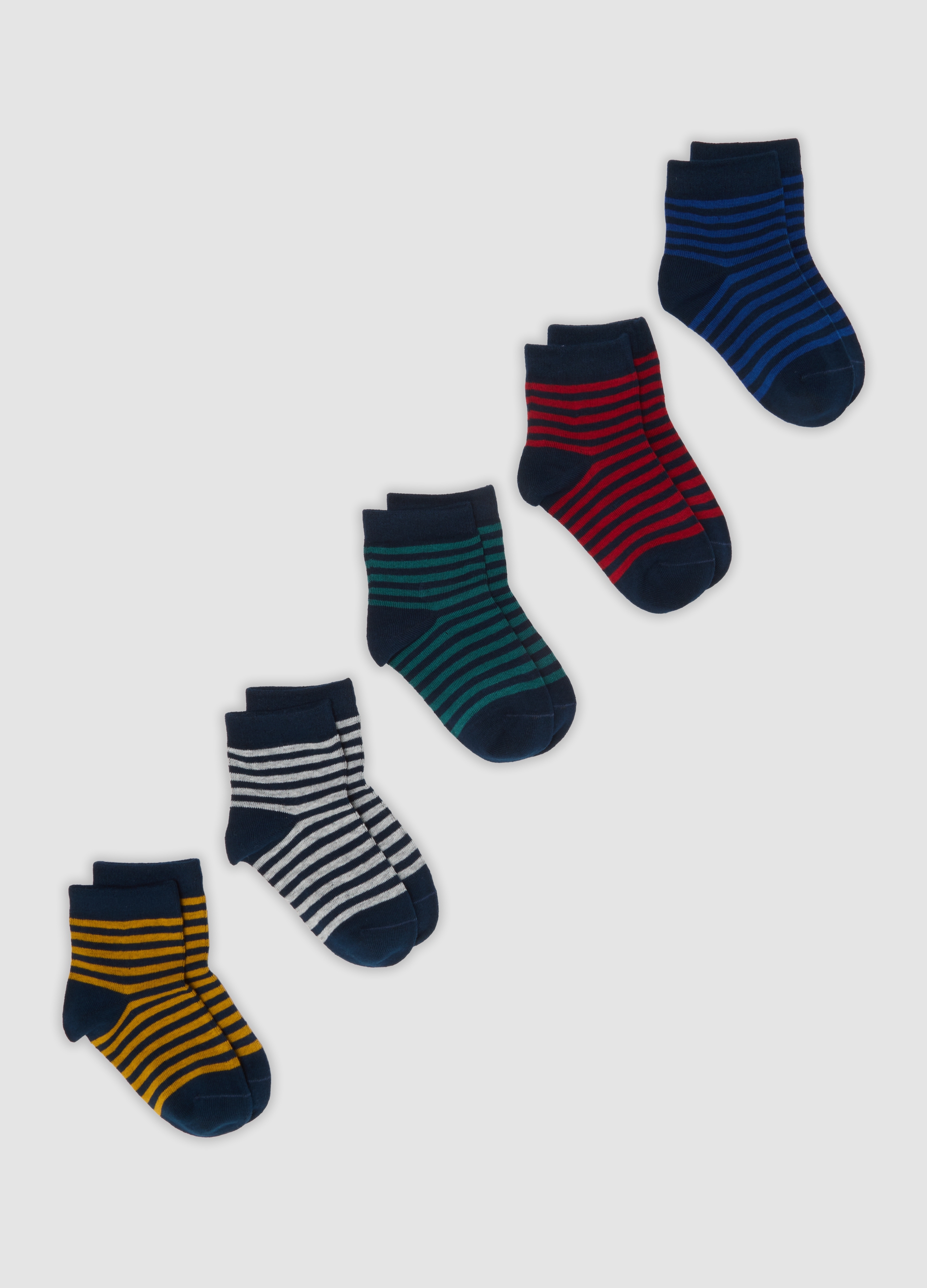 OVS KIDS, Multipack Di Cinque Calze Corte A Righe In Cotone Organico Elasticizzato, Bambino, Multicolor, Taglia: 28/30