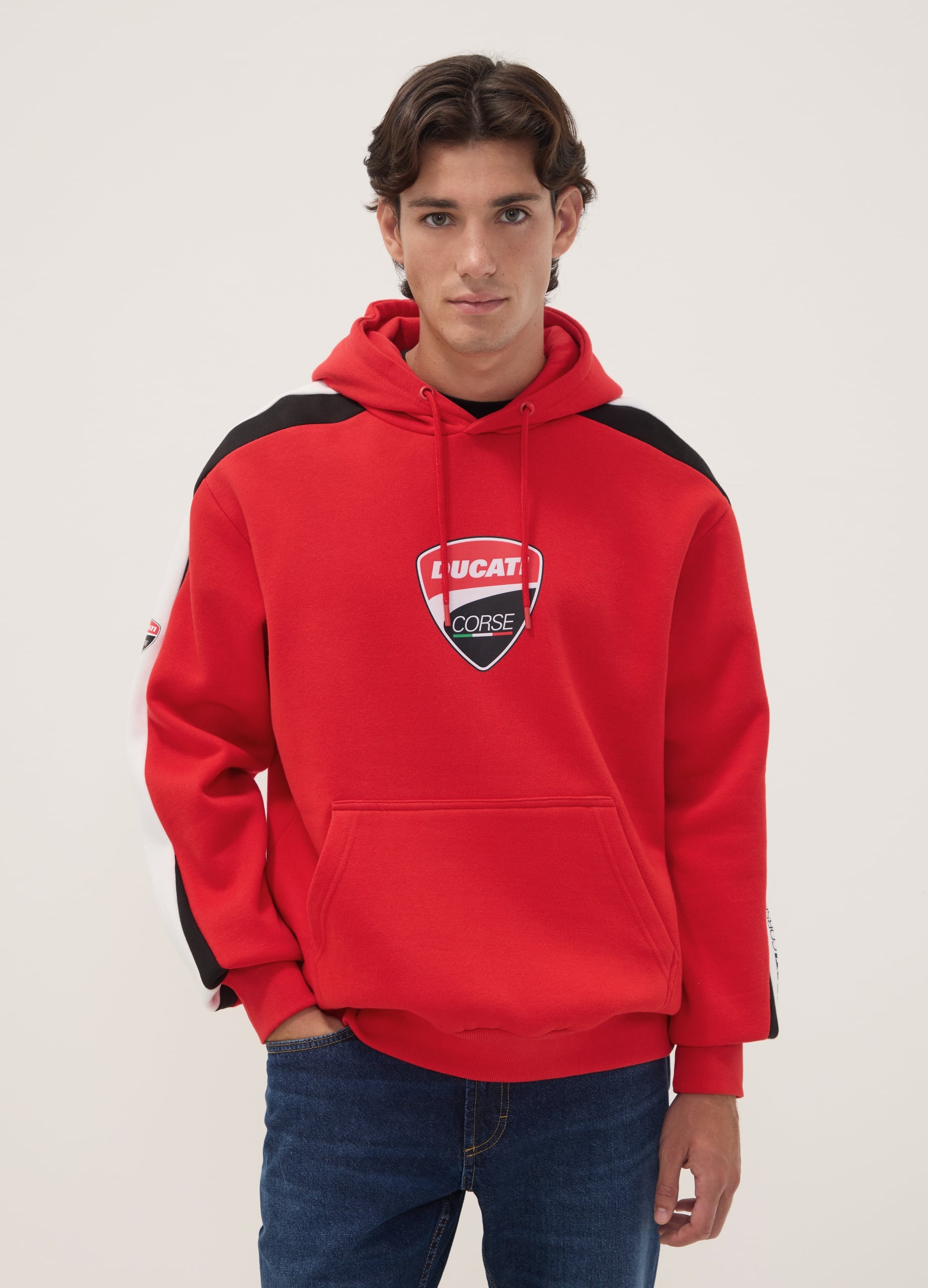 OVS, Felpa Rossa In Misto Cotone Con Cappuccio E Stampa Ducati, Uomo, Rosso, Taglia: XXL