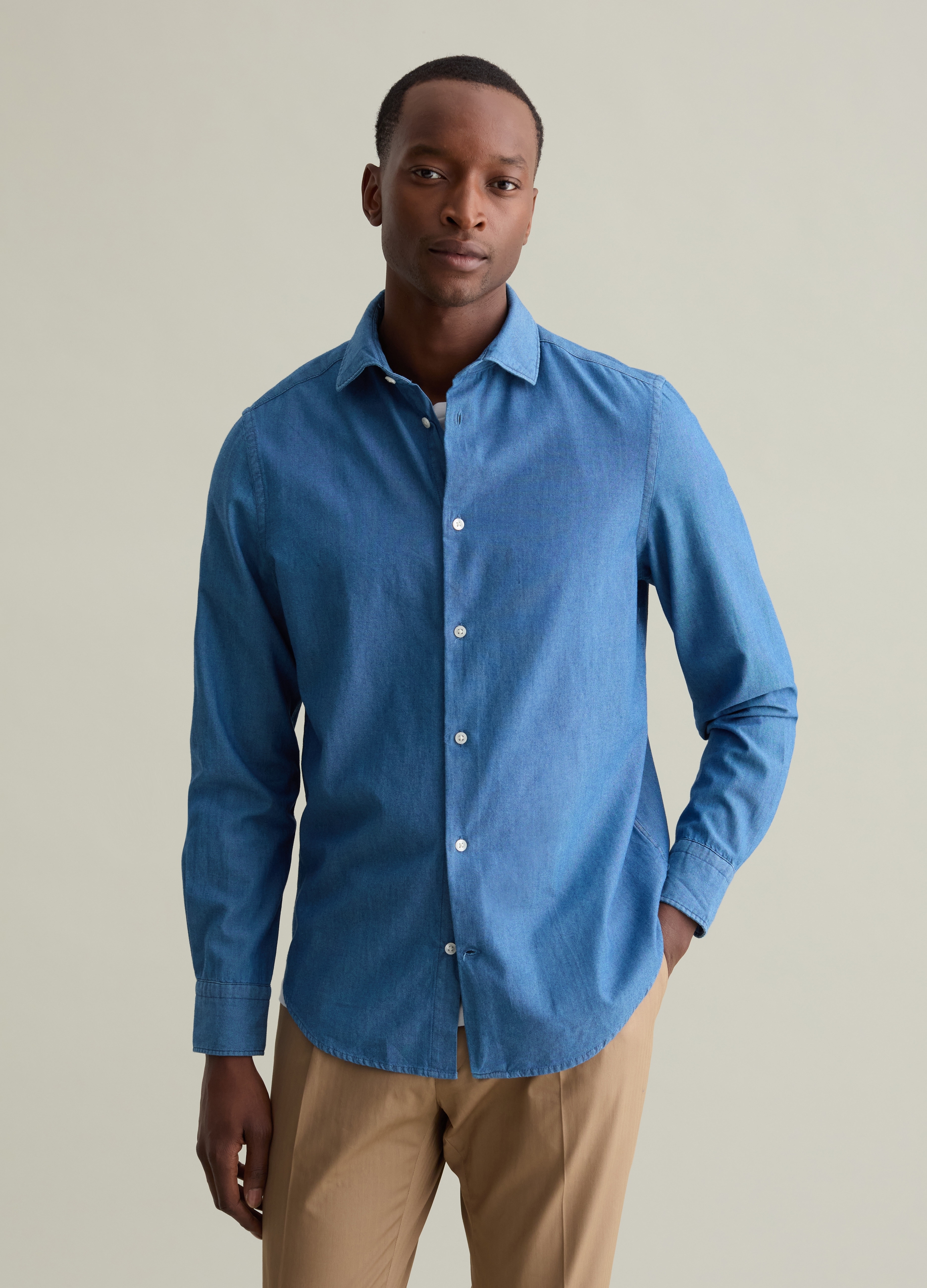 Piombo Contemporary, Camisa Regular Fit De Denim Chambray, Hombre, Azul chambray, Talla: L