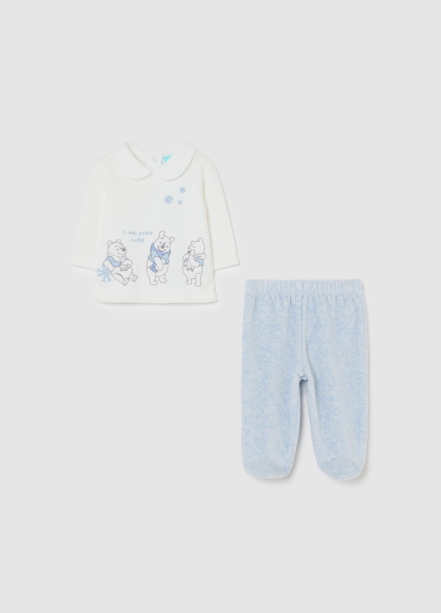 FAGOTTINO, Conjunto De Camiseta Y Pantalón De Bebé En Mezcla De Algodón Y Velour Multicolor, Bebé Niño, Blanco óptico, Talla: 3-6