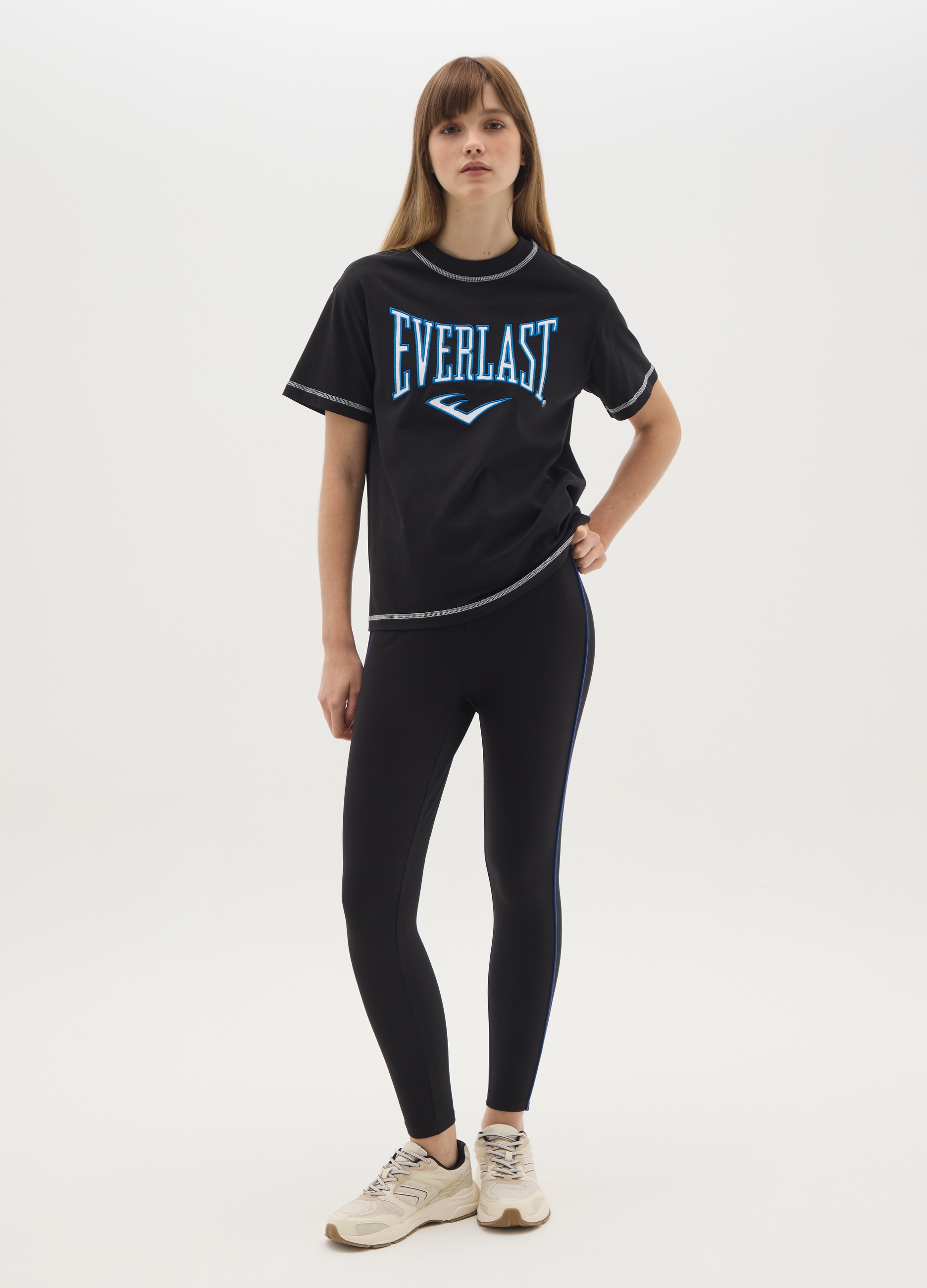 EVERLAST, Leggings In Cotone Elasticizzato Nero Regular Fit, Donna, Nero, Taglia: S