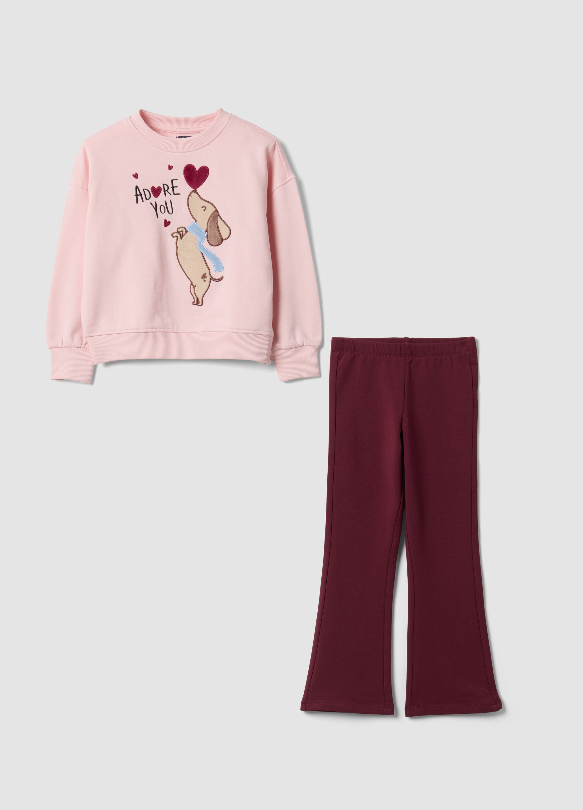 OVS KIDS, Completo Rosa E Rosso In Puro Cotone Con Stampa Cagnolino Per Bambina, Rosso, Taglia: 4-5