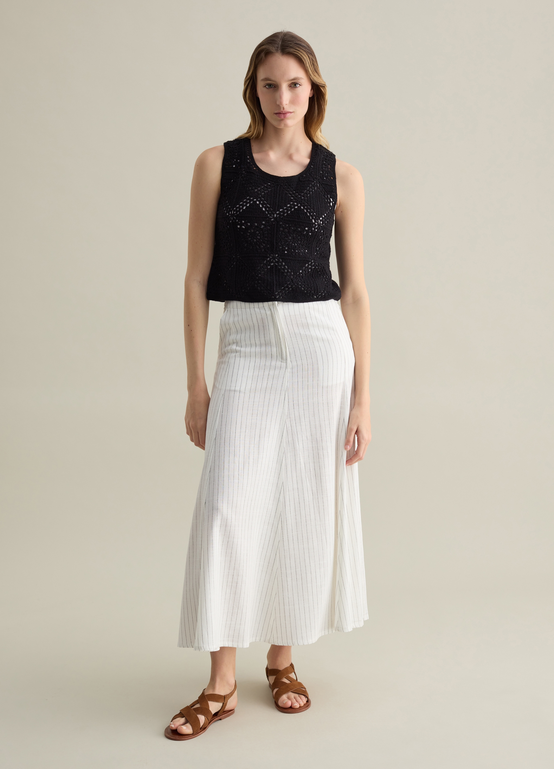 OVS, Falda Larga Raya Diplomática Blanca, Mujer, Blanco, Talla: 40