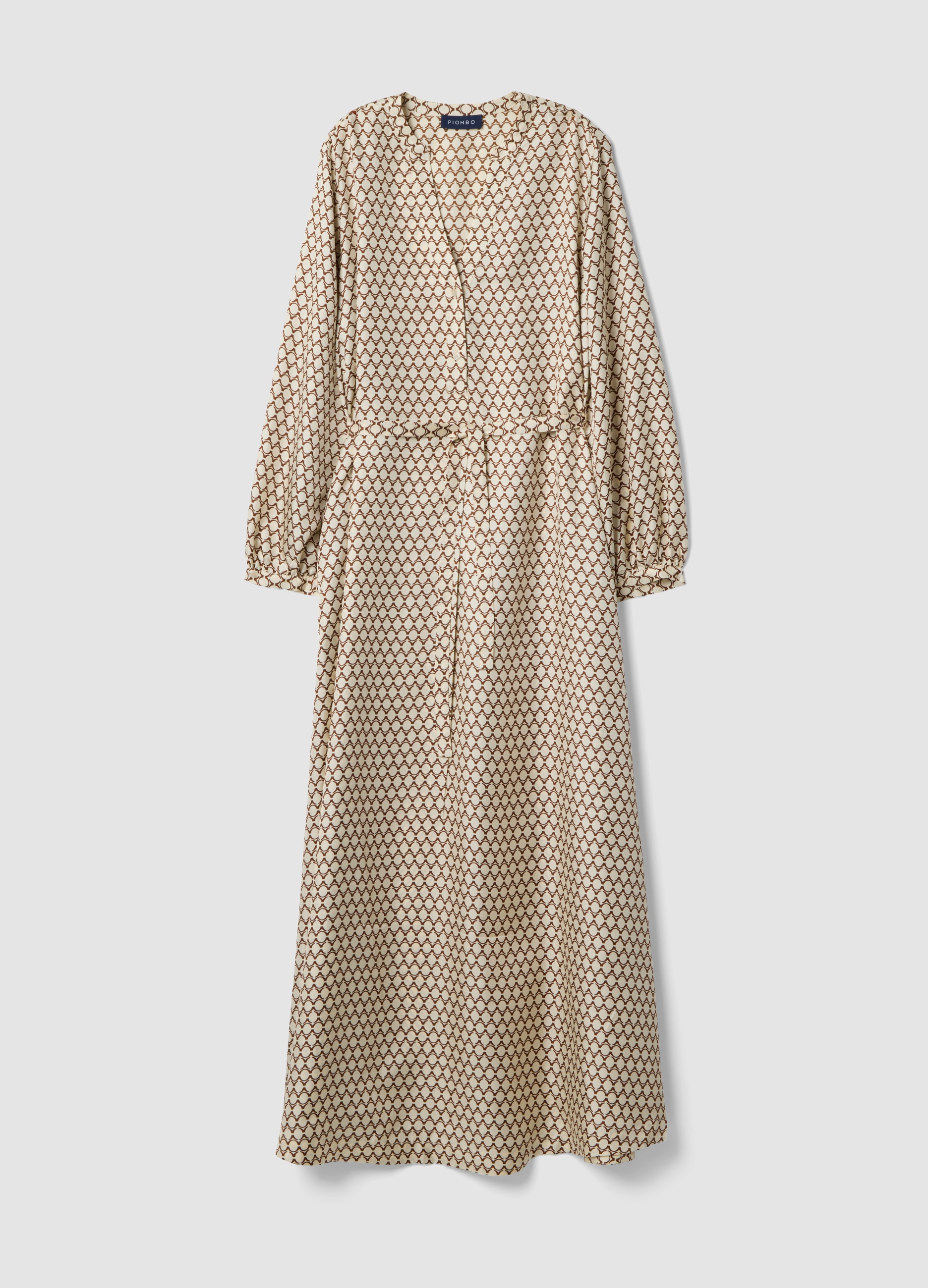 Piombo Contemporary, Abito Bianco In Pura Seta Con Fantasia Slim Fit, Donna, Bianco, Taglia: XS