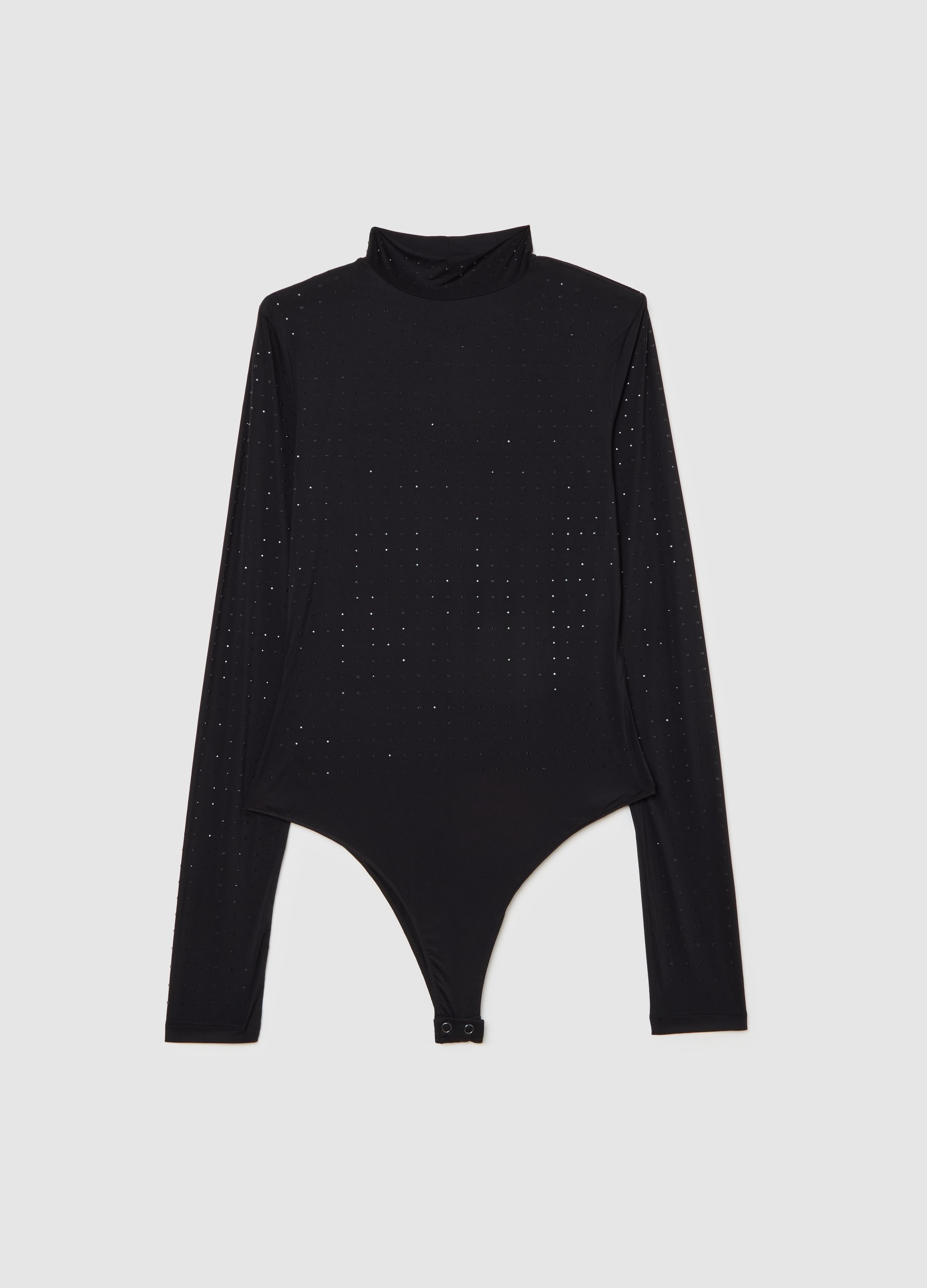 B.ANGEL, Body Nero A Collo Alto Con Brillantini, Mujer, Negro, Talla: XS