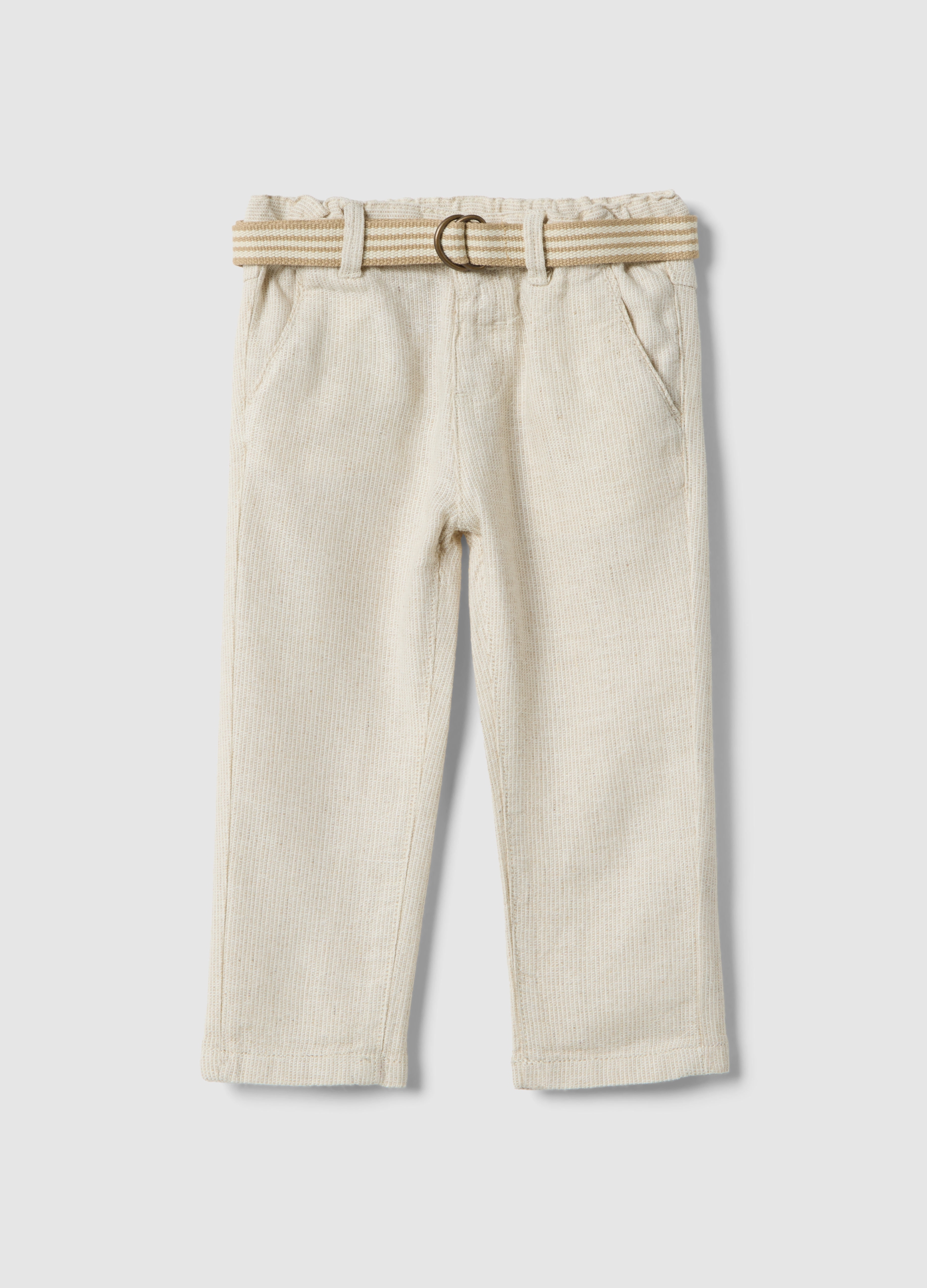 FAGOTTINO, Pantalones Beige De Niño En Mezcla De Lino Y Viscosa, Ajuste Regular, Niño, Beige Claro, Talla: 12-18