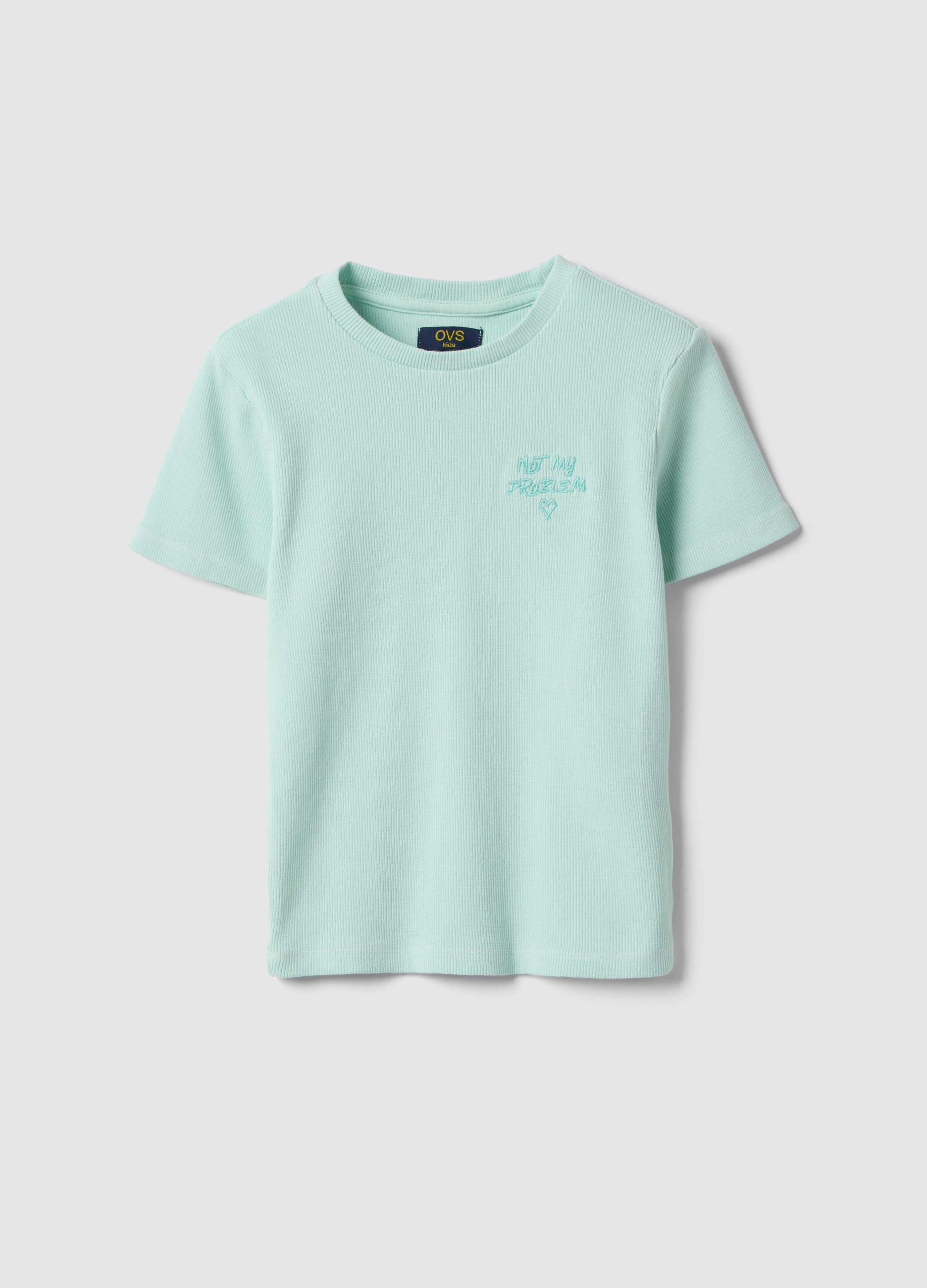 OVS KIDS, T-shirt Fitted In Cotone Elasticizzato Azzurra Da Ragazza Con Ricamo, Bambina, Azzurro, Taglia: 10-11