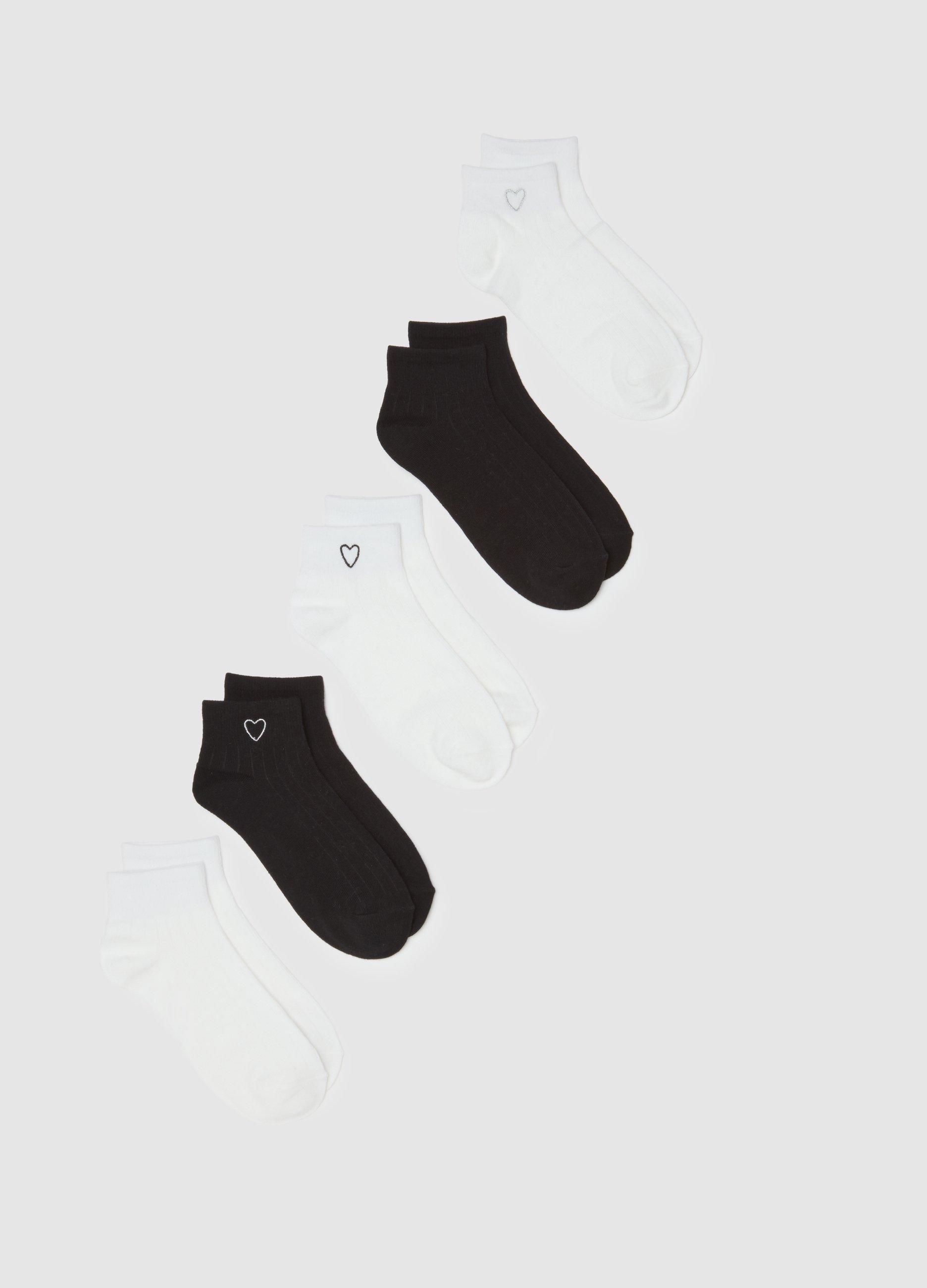 OVS, Multipack Di Cinque Calzini In Misto Cotone Multicolor Con Ricamo Cuore, Donna, Multicolor, Taglia: 36-38