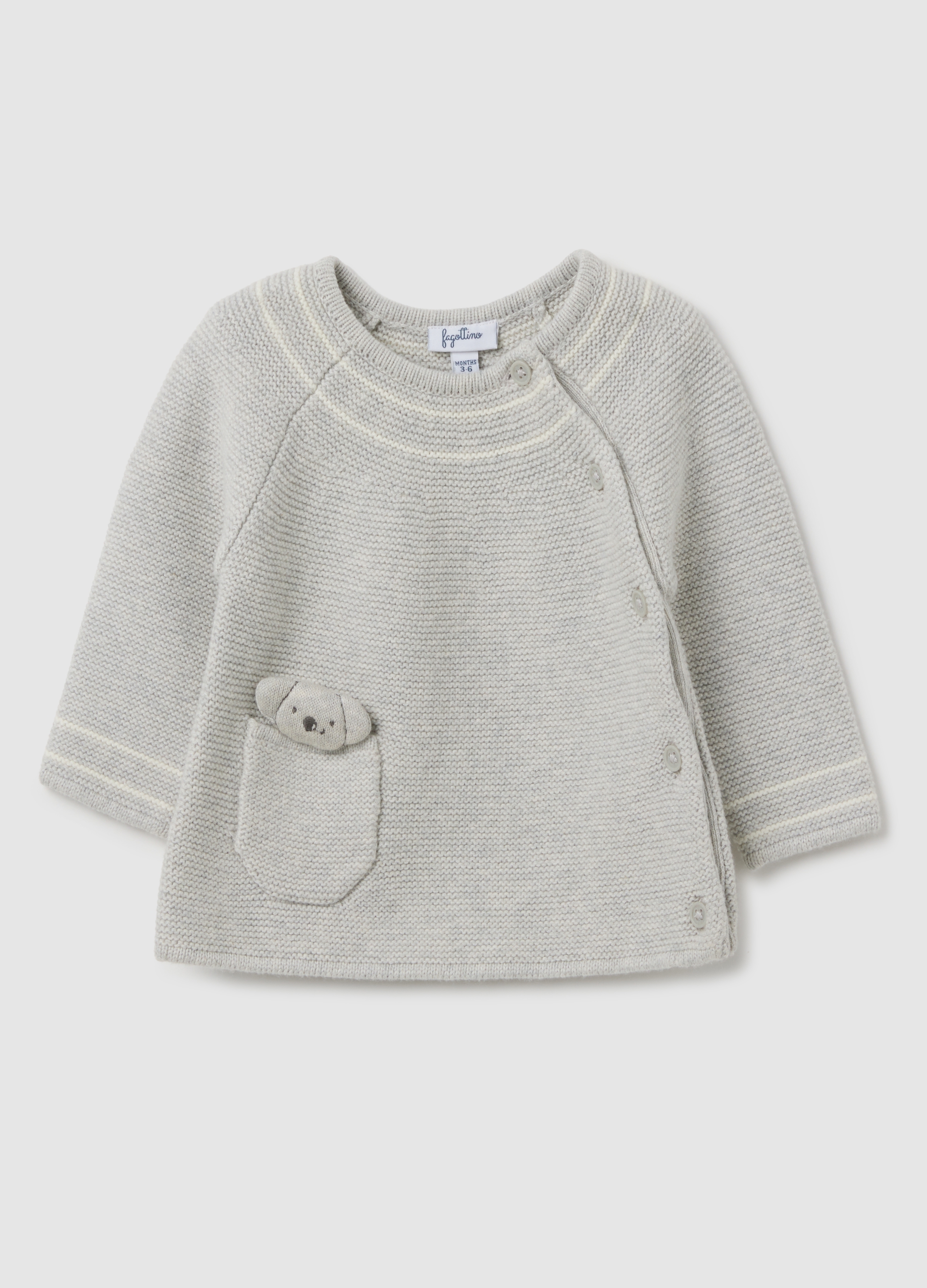 FAGOTTINO, Cardigan Da Neonato In Puro Cotone Grigio Regular Fit Con Tasca Koala, Unisex, Grigio, Taglia: 6-9