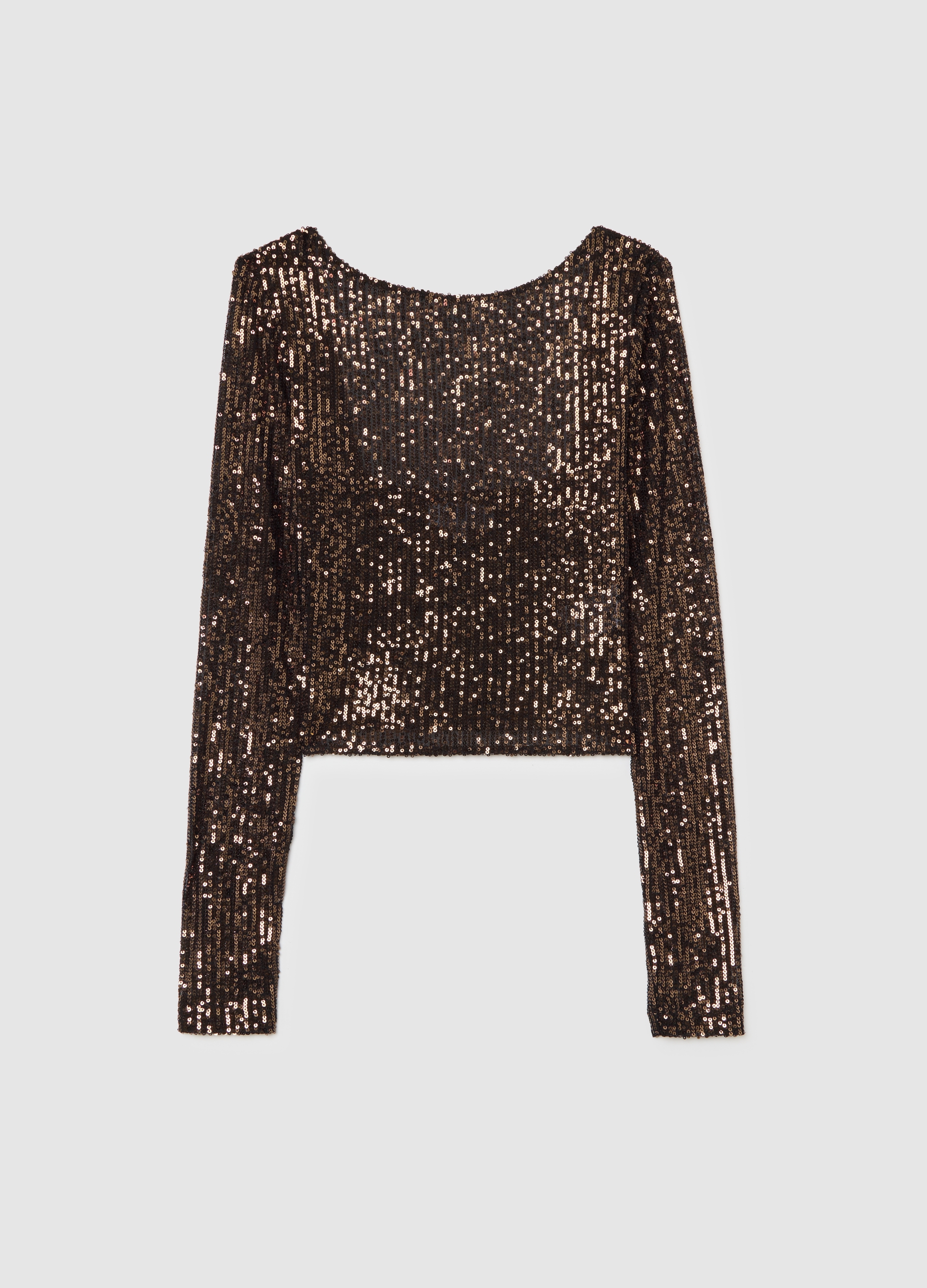 B.ANGEL, Camiseta Marrón Corta Con Lentejuelas, Mujer, Marrón, Talla: XS