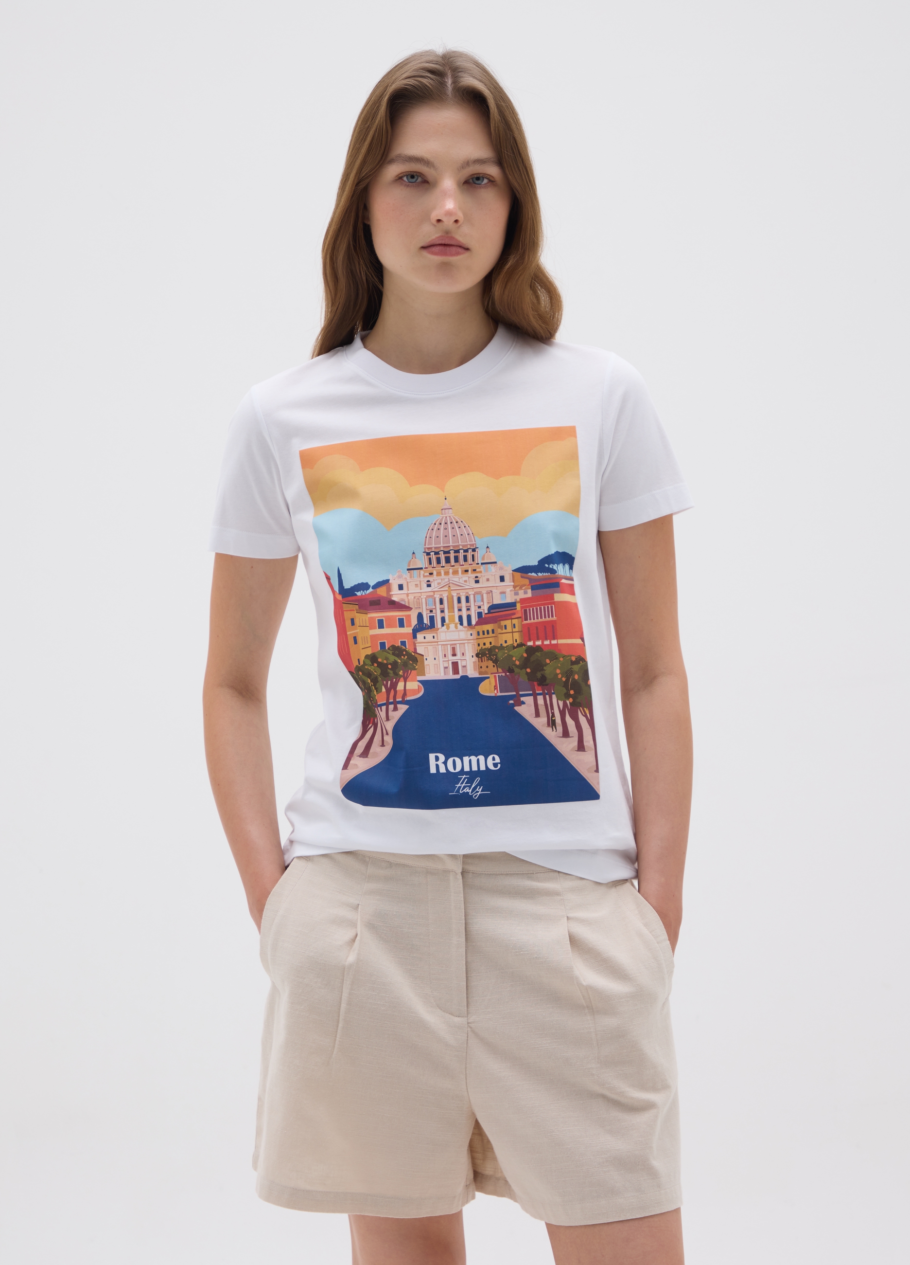 OVS , T-shirt Da Donna In Puro Cotone Bianca Regular Fit, Bianco, Taglia: XL