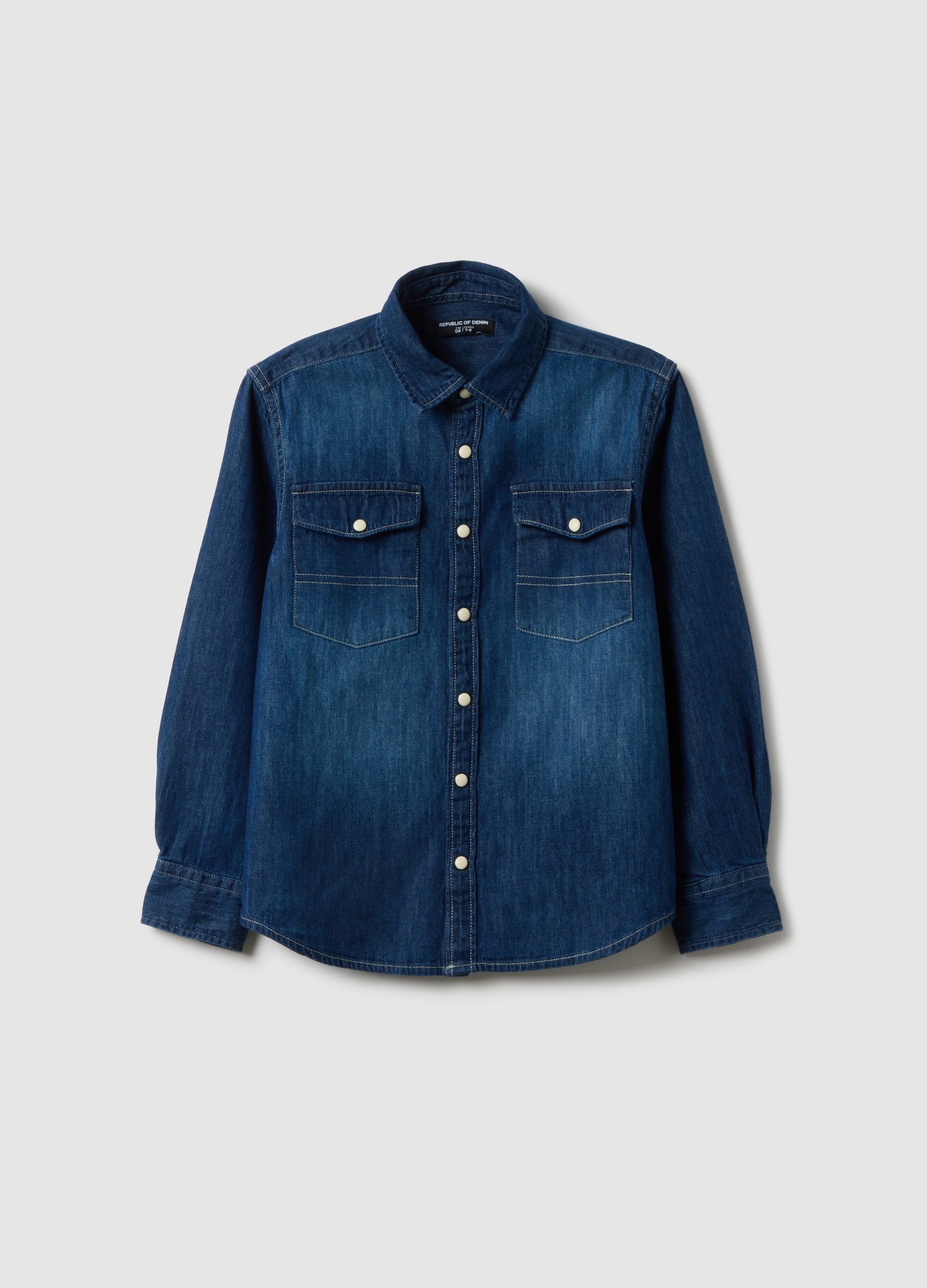 OVS KIDS, Camicia In Puro Cotone Denim Blu Da Bambino Regular Fit, Denim, Taglia: 5-6