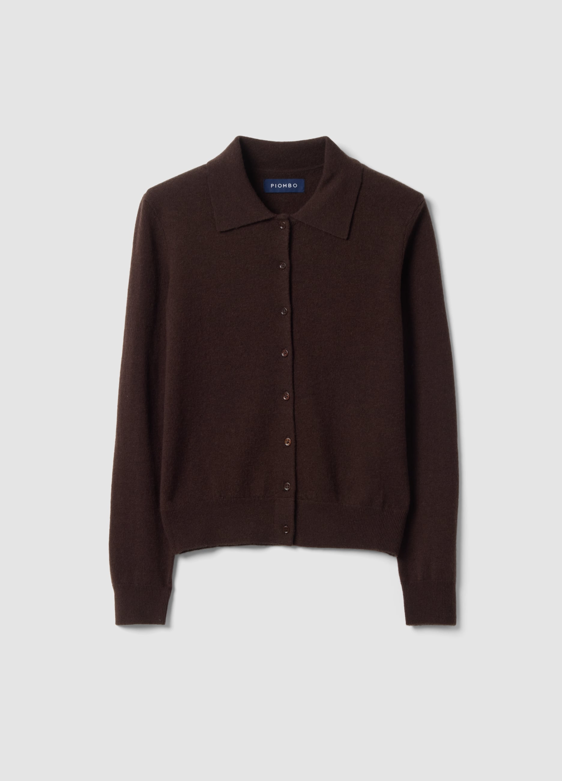Piombo Contemporary, Cardigan Marrone In Pura Lana Con Colletto Polo Regular Fit, Donna, Marrone, Taglia: XS