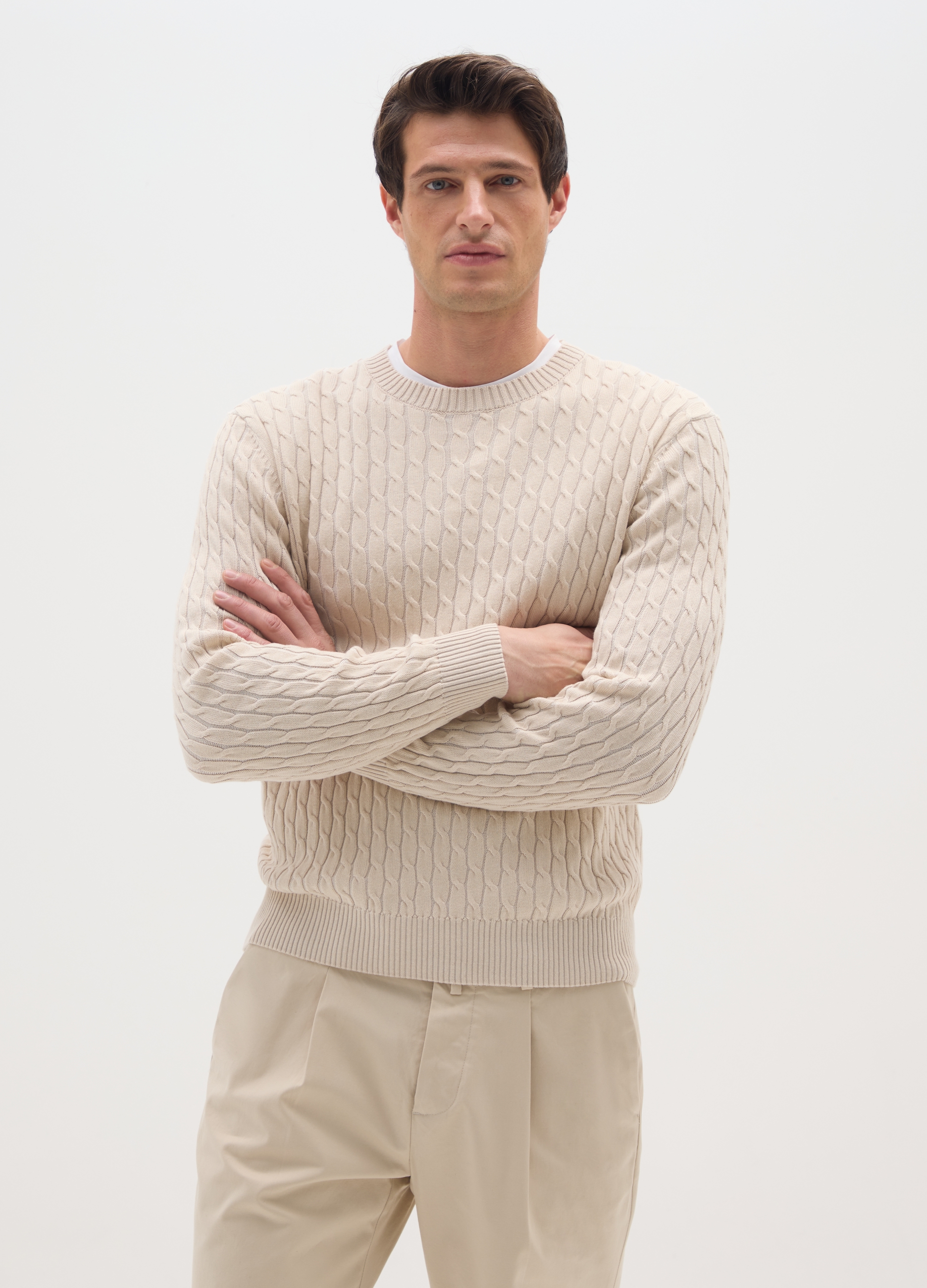 BST.1957, Maglione In Puro Cotone Beige Regular Fit, Uomo, Beige, Taglia: L