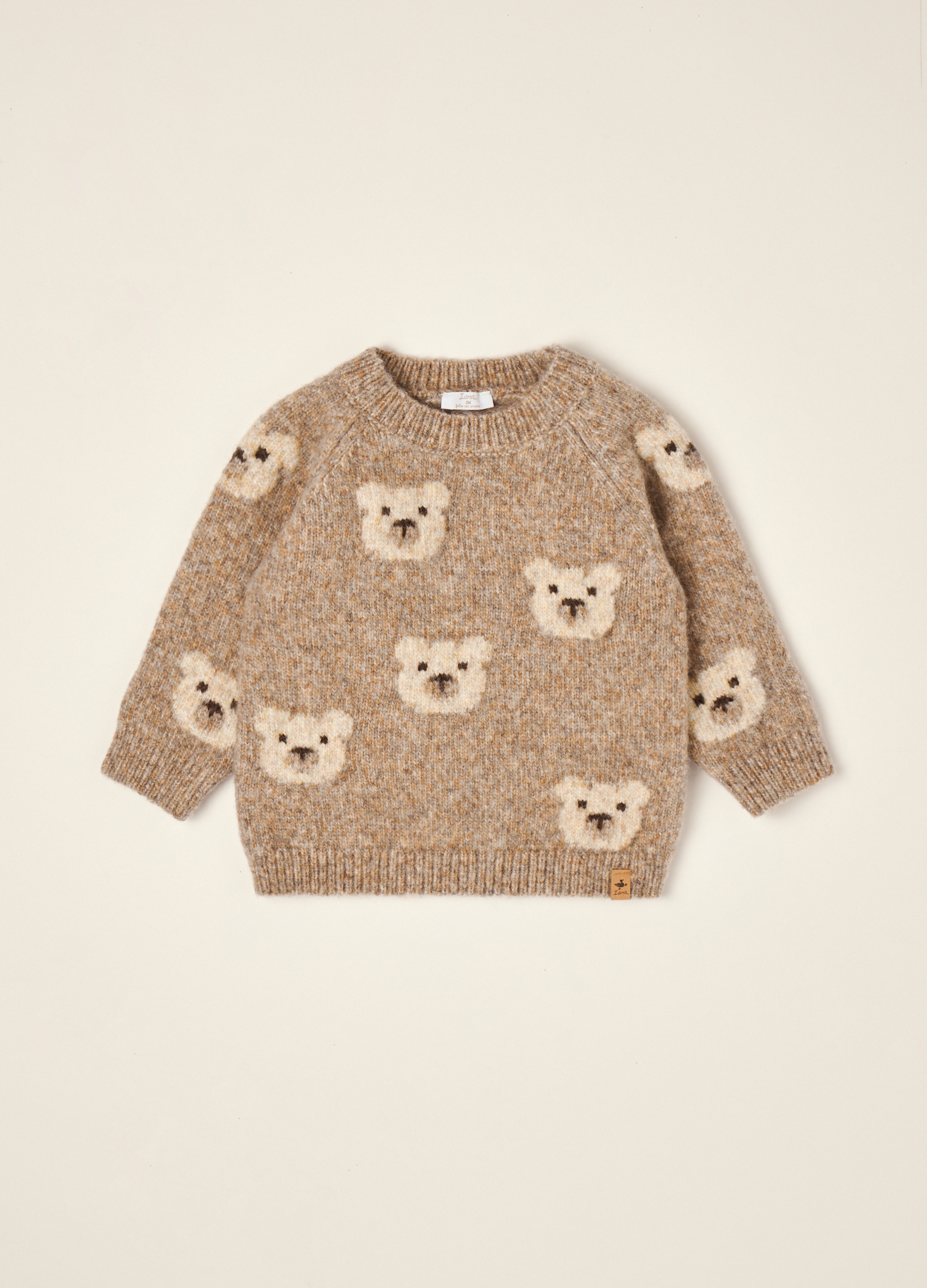 IANA, Maglione Beige In Misto Lana Con Girocollo A Orsetti, Neonato, Beige, Taglia: 12