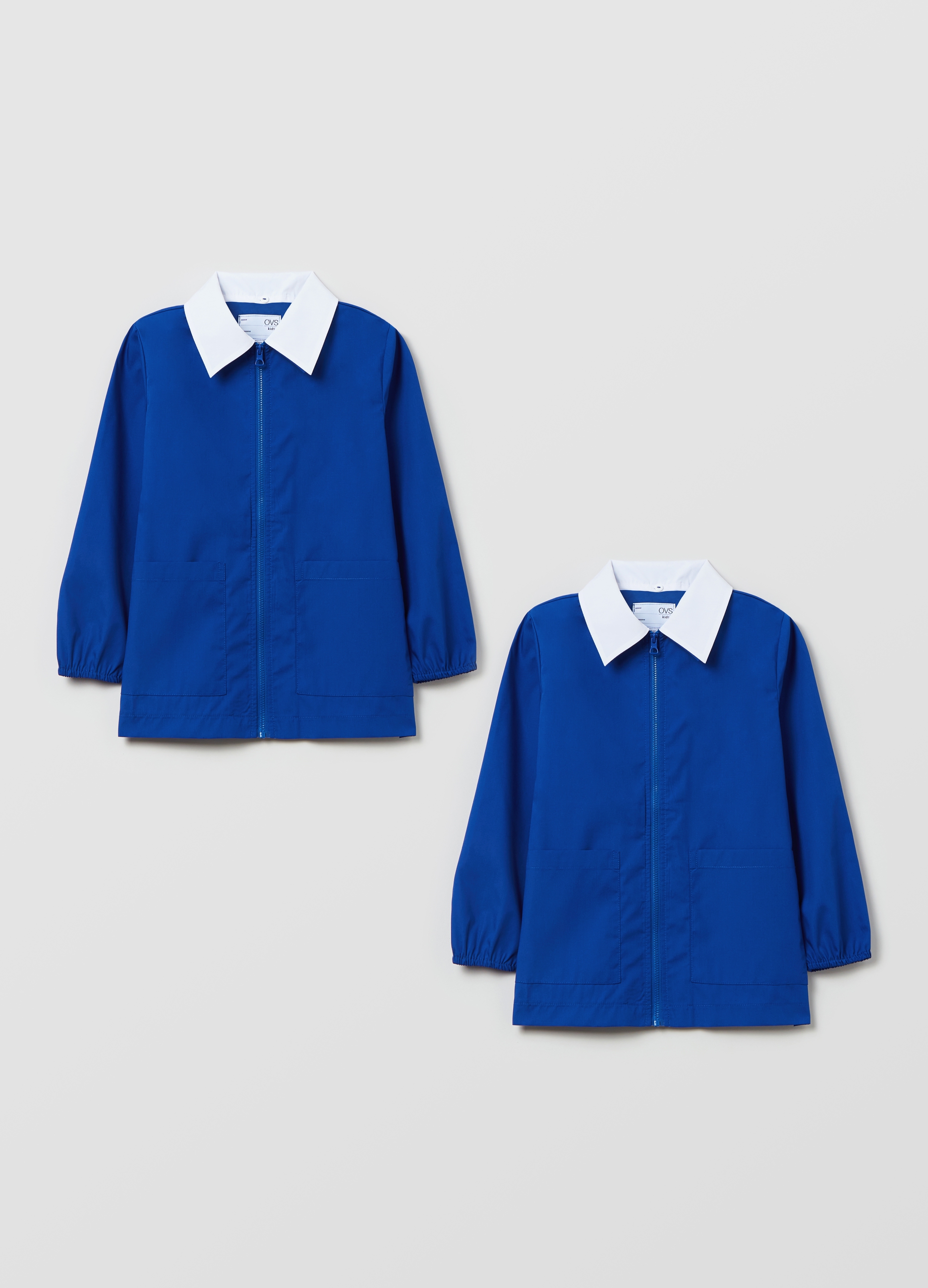 OVS, Bipack Grembiuli Corti Con Zip Tinta Unita, Bambino, Blu, Taglia: 7-8