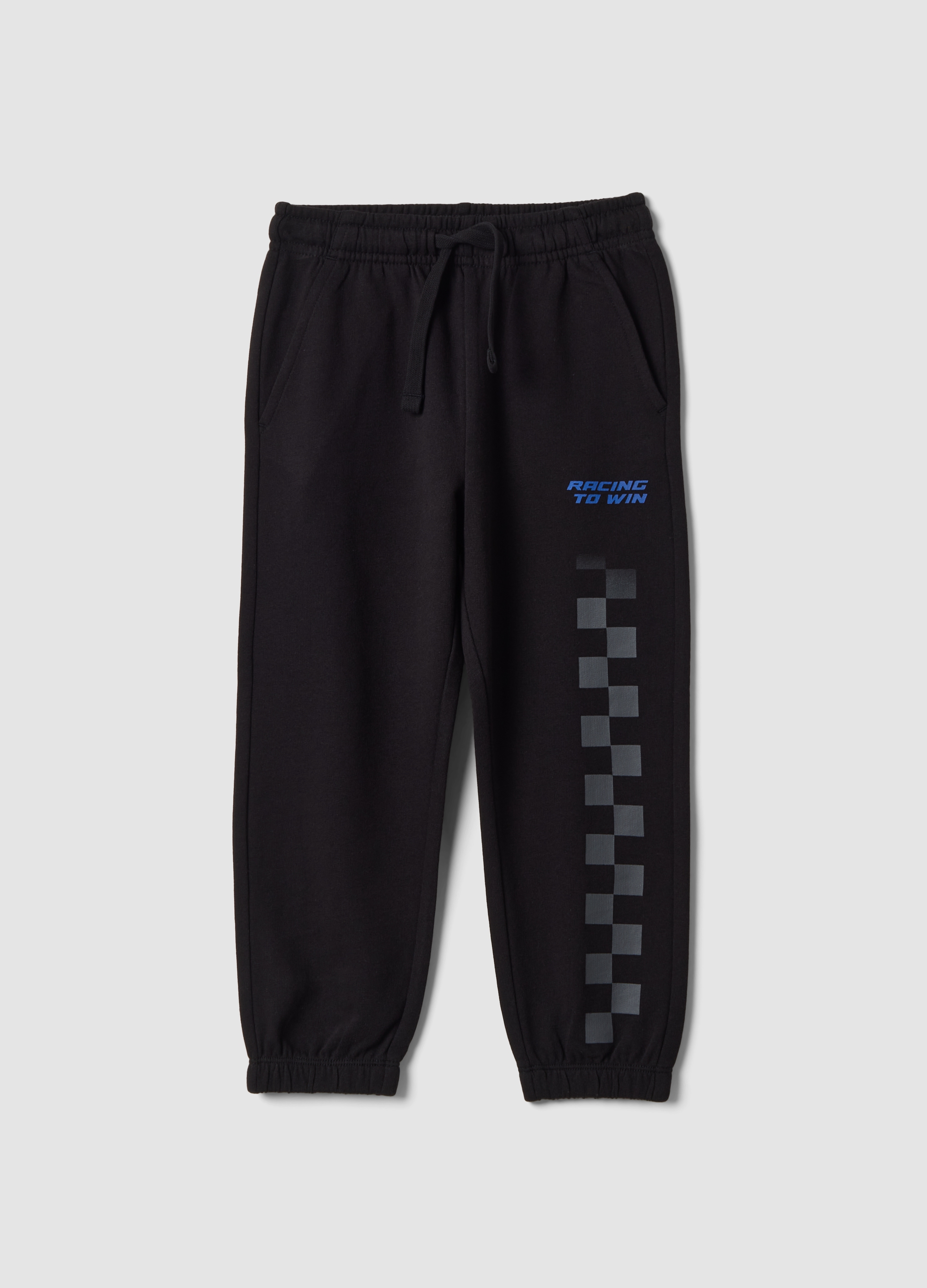 OVS KIDS, Pantaloni Jogger Neri In Puro Cotone Con Stampa A Scacchi, Bambino, Nero, Taglia: 4-5