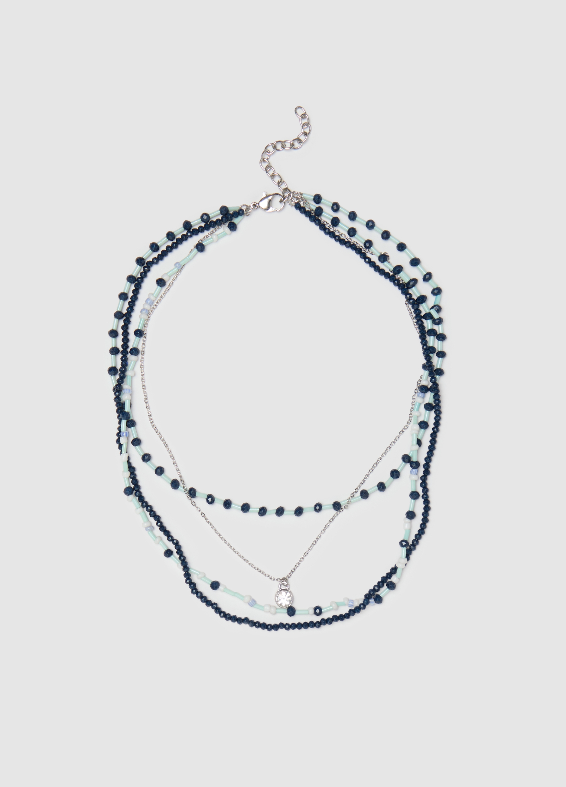 OVS , Collana Multifili Con Perline E Pendente In Strass, Donna, Blu, Taglia: ONE SIZE