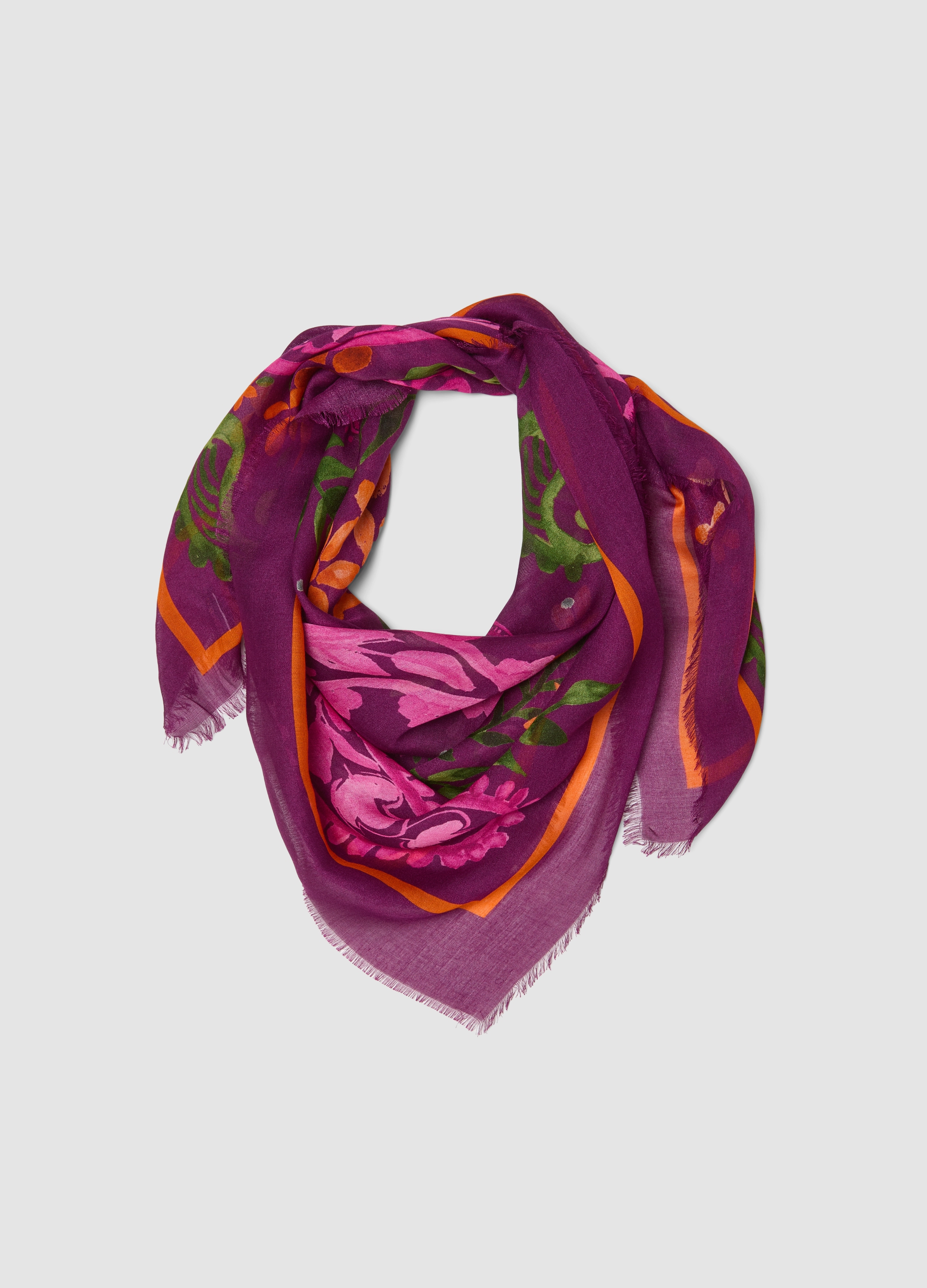 PIOMBO, Foulard Viola In Pura Viscosa Con Fantasia Paisley, Donna, Viola, Taglia: ONE SIZE