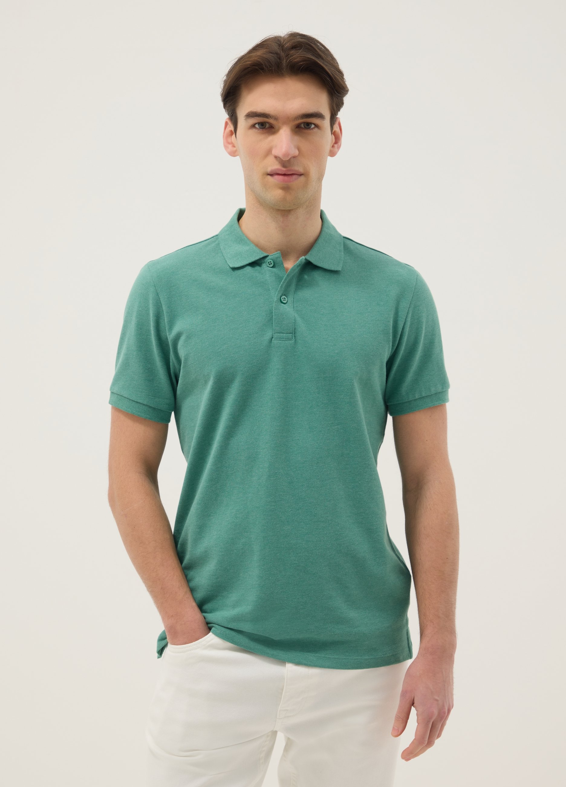 Polo Verde De Puro Algodón De Manga Corta, Corte Regular, Hombre, Verde agua, Talla: XXL
