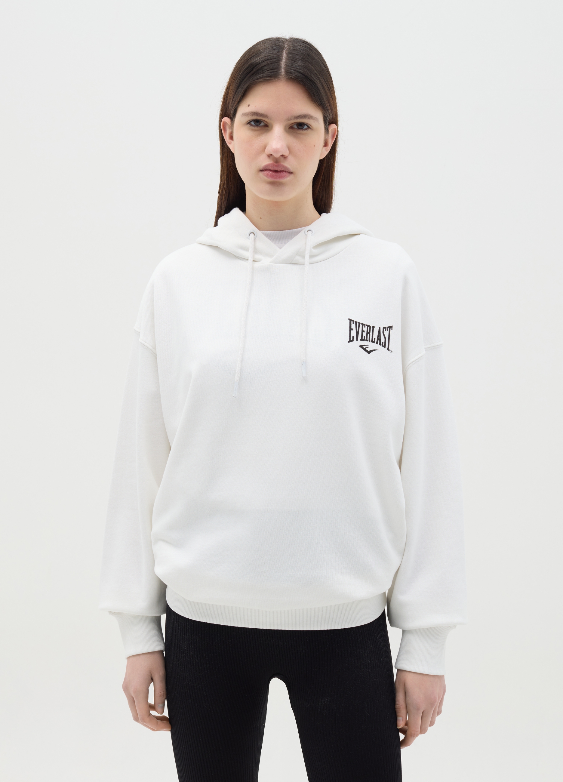 J EVERLAST DONNA, Felpa Oversize Con Cappuccio E Stampa, Donna, Bianco, Taglia: XS