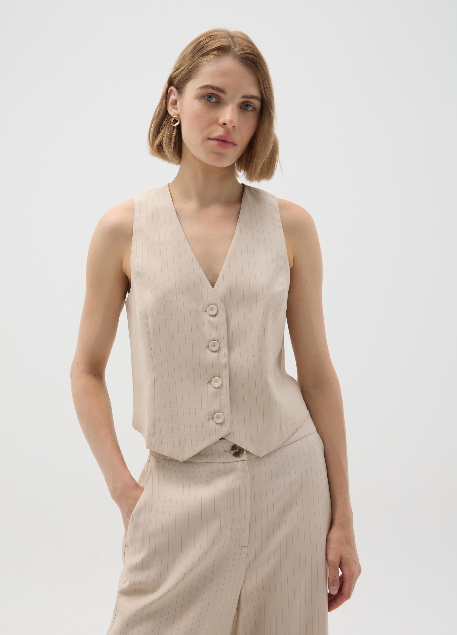OVS, Beige Slim-fit Weste, Frau, Hellbeige, Größe: 34