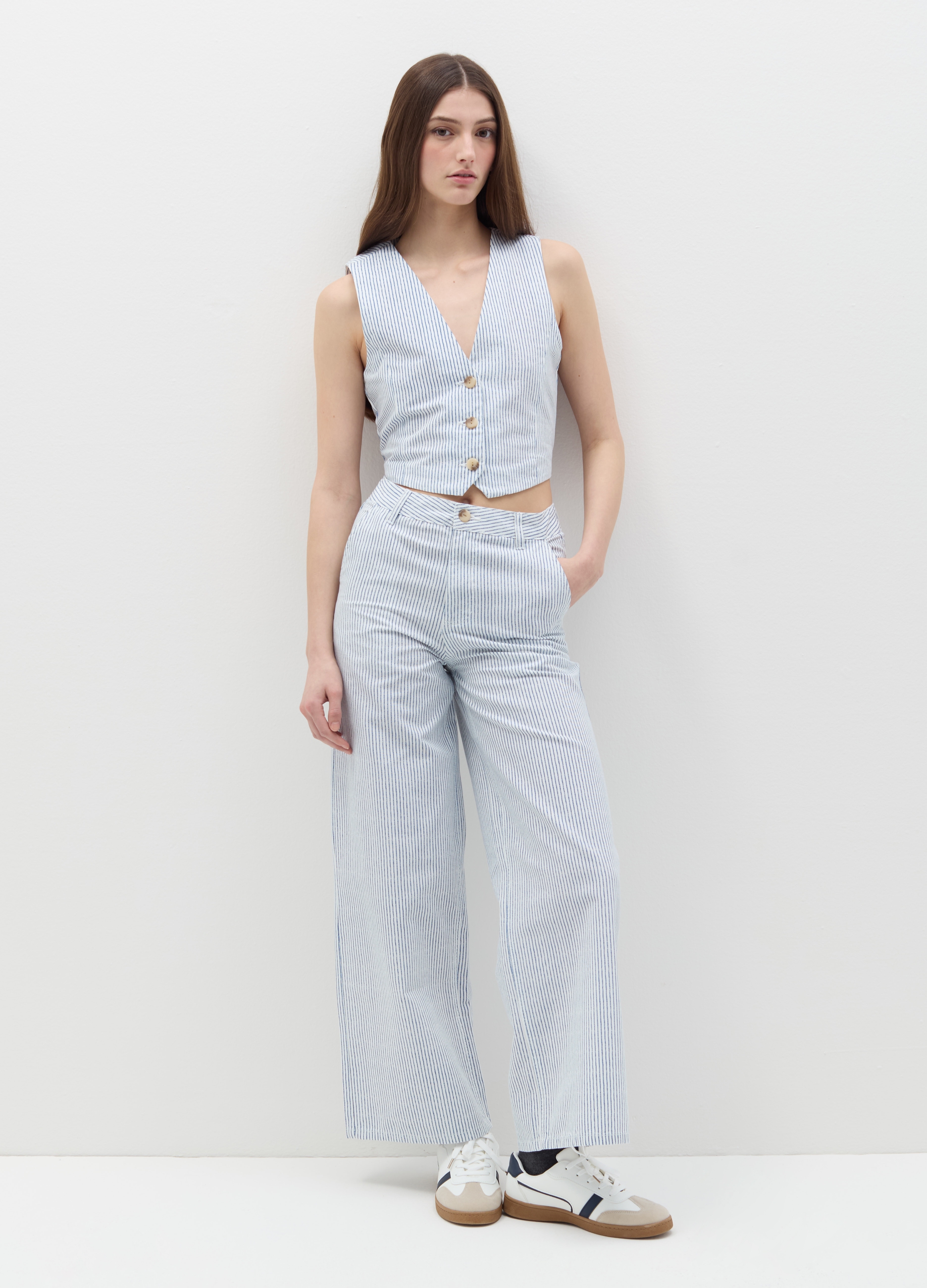 OVS, Pantalone A Gamba Larga Fantasia A Righe, Donna, Multicolor, Taglia: 36