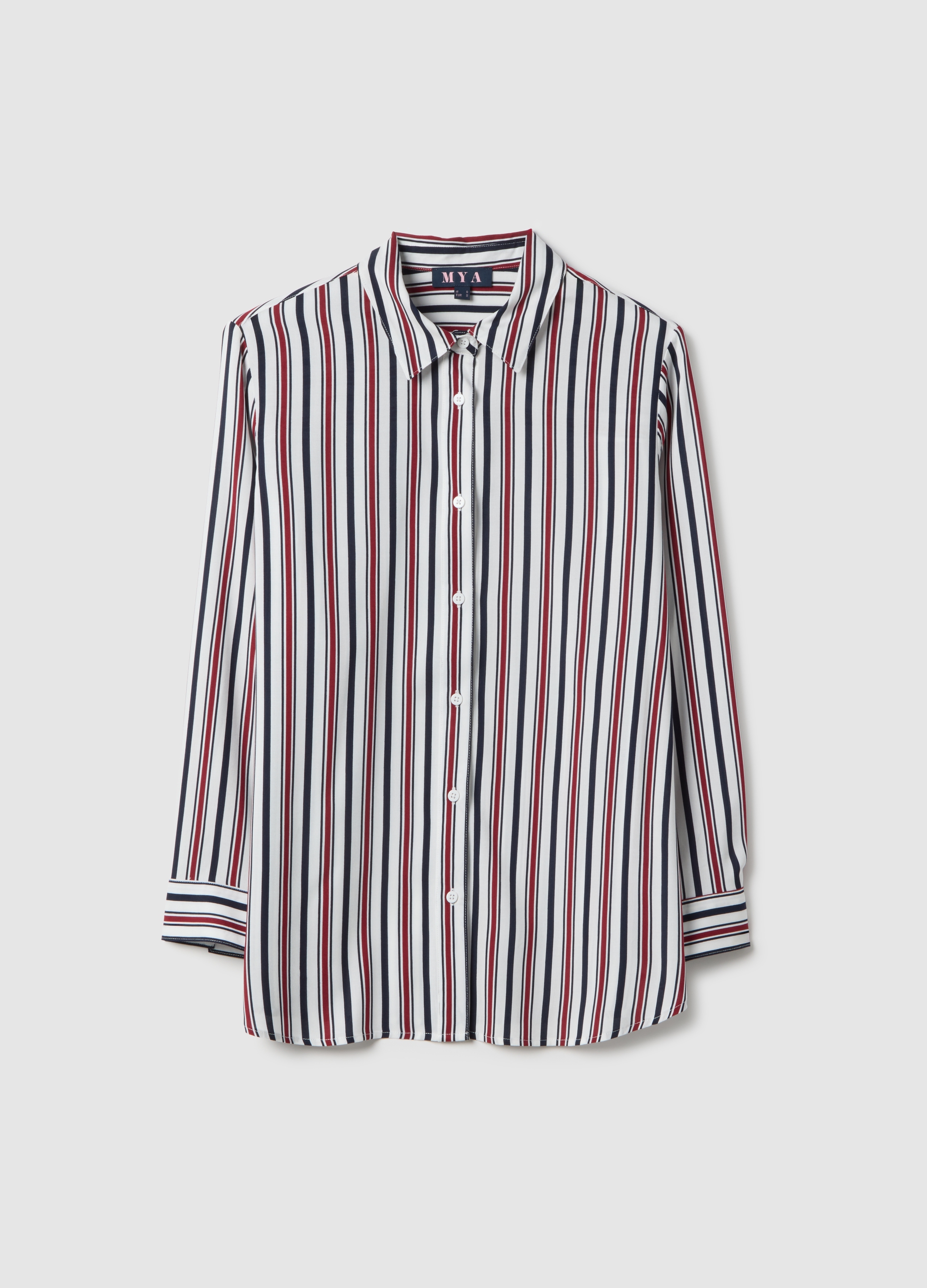 Camicia In Pura Viscosa A Righe Multicolor Regular Fit, Mujer, Blanco/azul/rojo, Talla: M