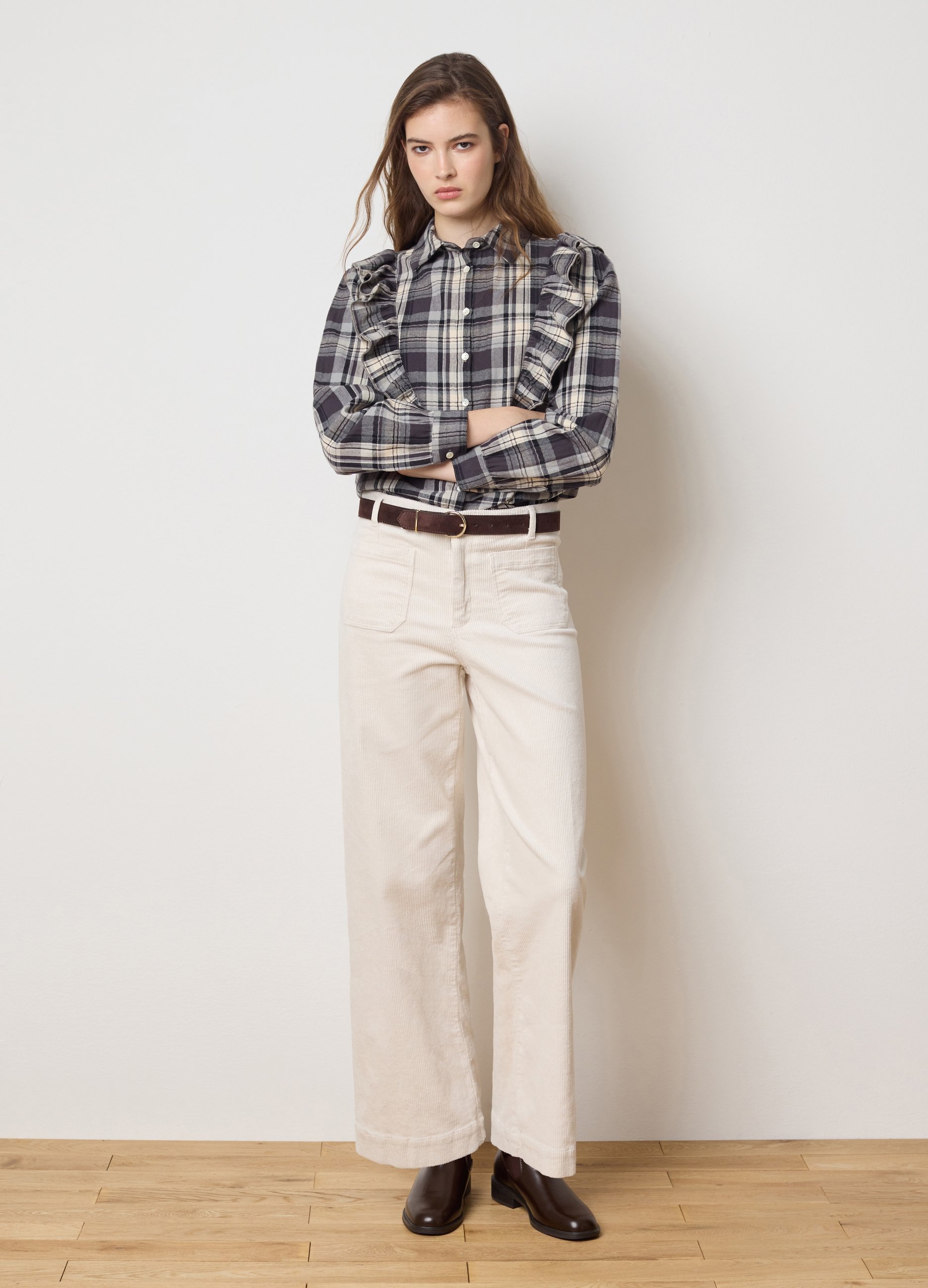 LES COPAINS, Pantaloni Marrone Scuro In Velluto A Coste Straight Fit, Donna, Marrone, Taglia: 46