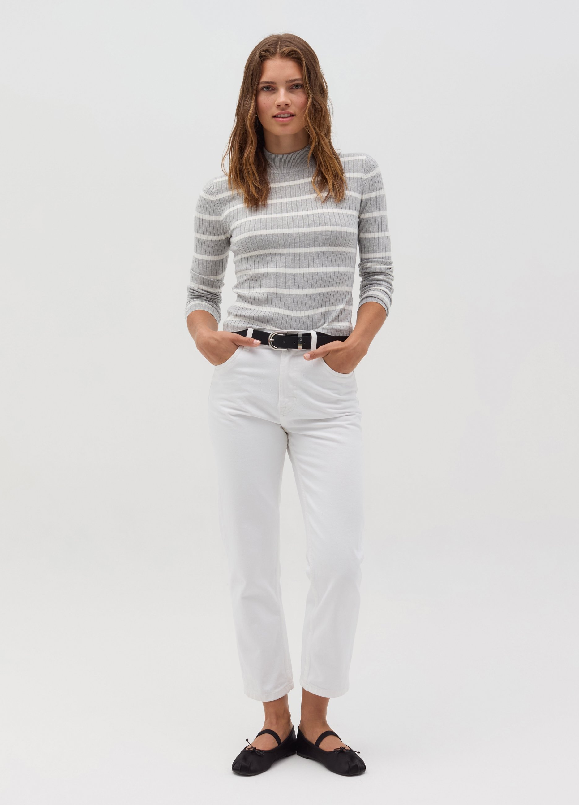 OVS, Maglia A Coste Piatte Fantasia A Righe, Donna, Multicolor, Taglia: L