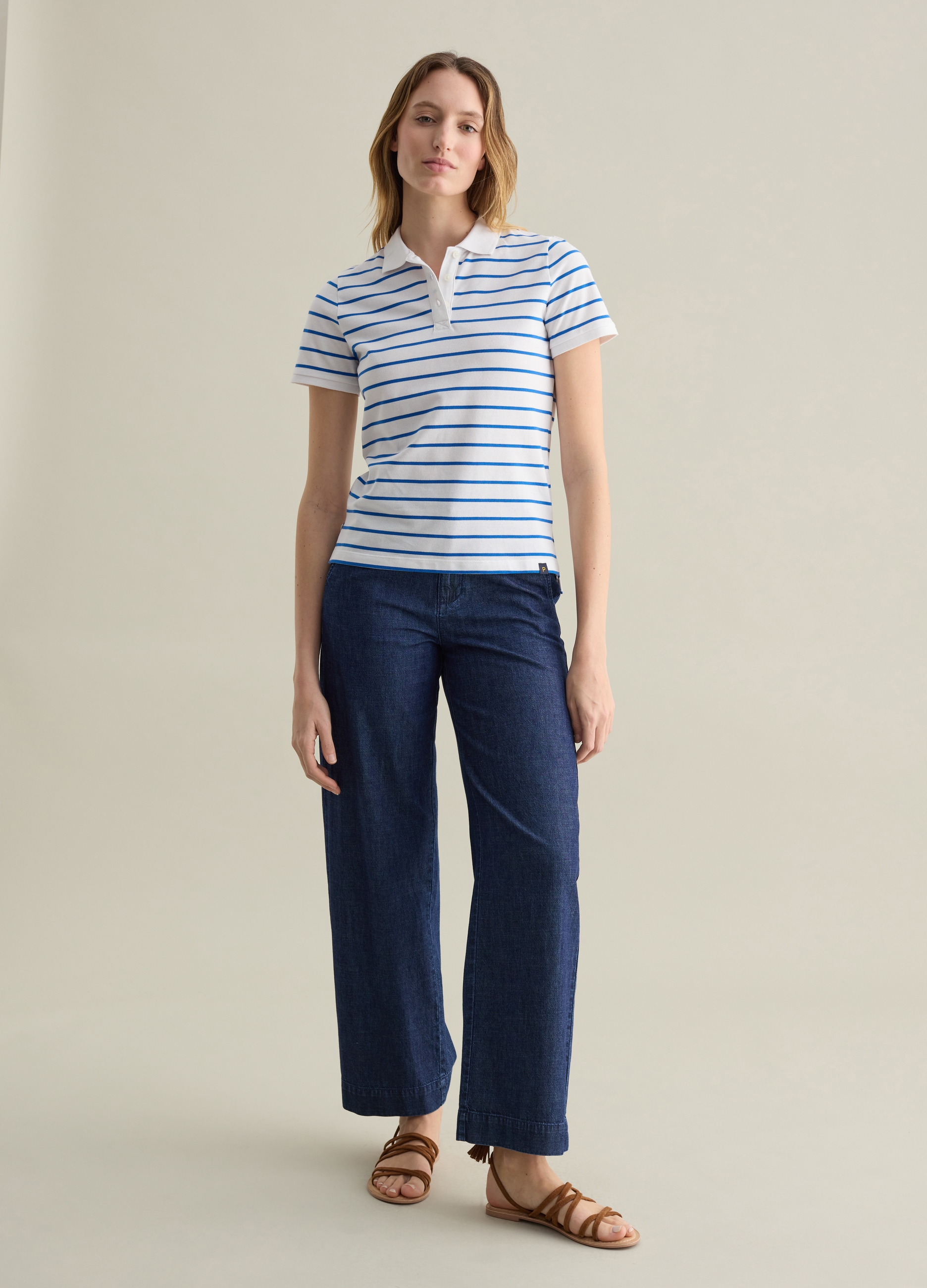 PIOMBO, Polo De Piqué De Rayas Blancas Y Celestes, Mujer, Blanco/azul claro, Talla: 34