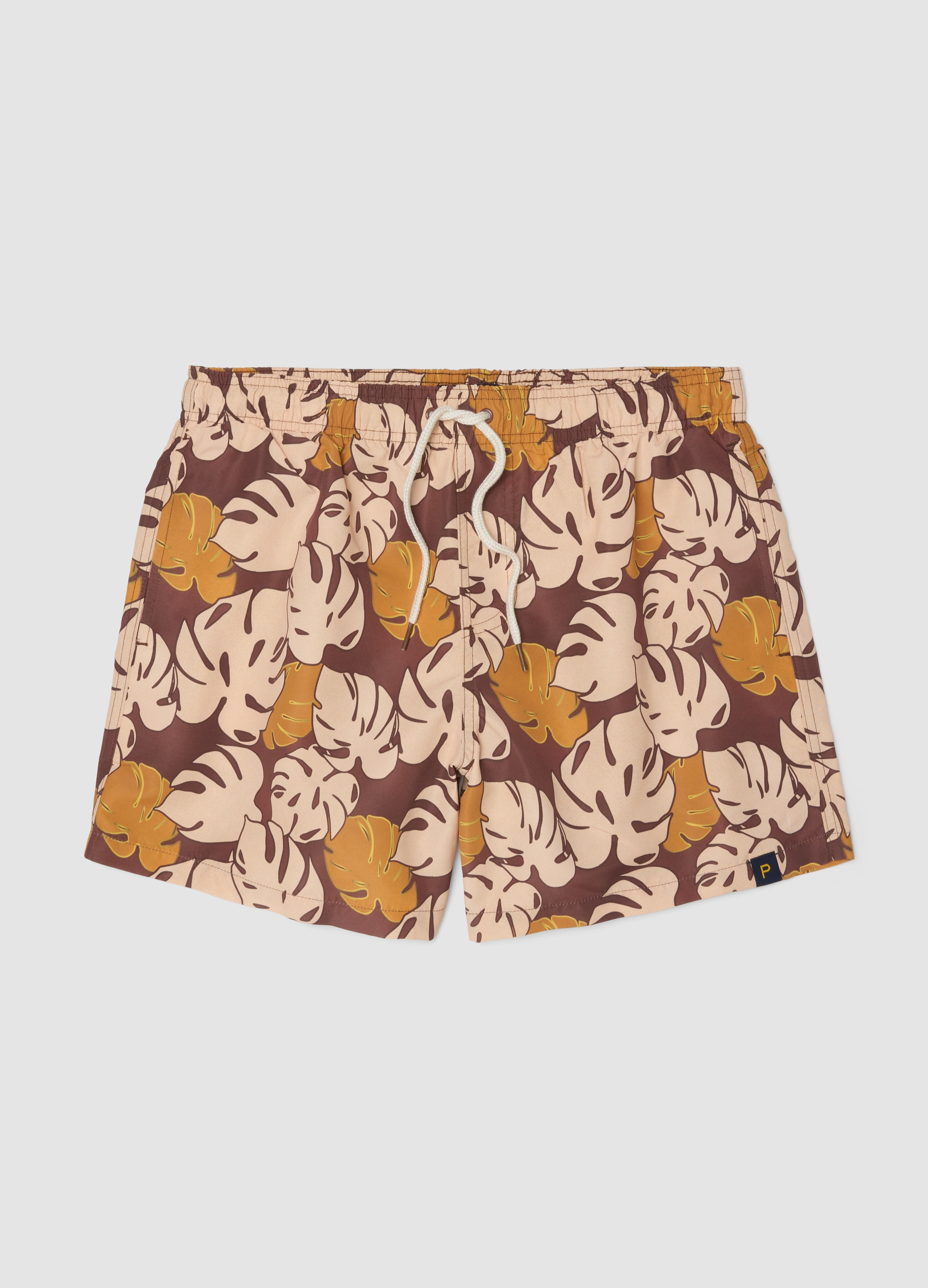 PIOMBO, Bañador Tipo Boxer Marrón Con Estampado Tropical, Hombre, Beige/Marrón, Talla: XL