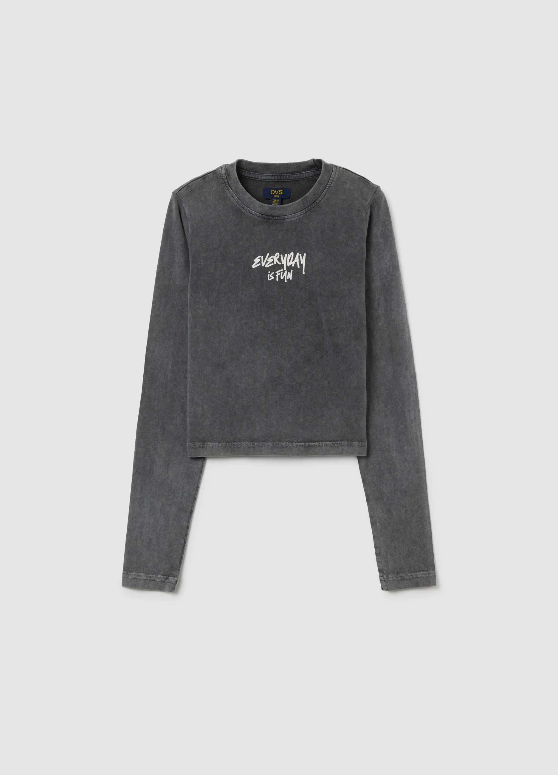 Camiseta Para Niña De Algodón Elástico Gris Ajuste Regular, Niña, Gris oscuro, Talla: 10-11