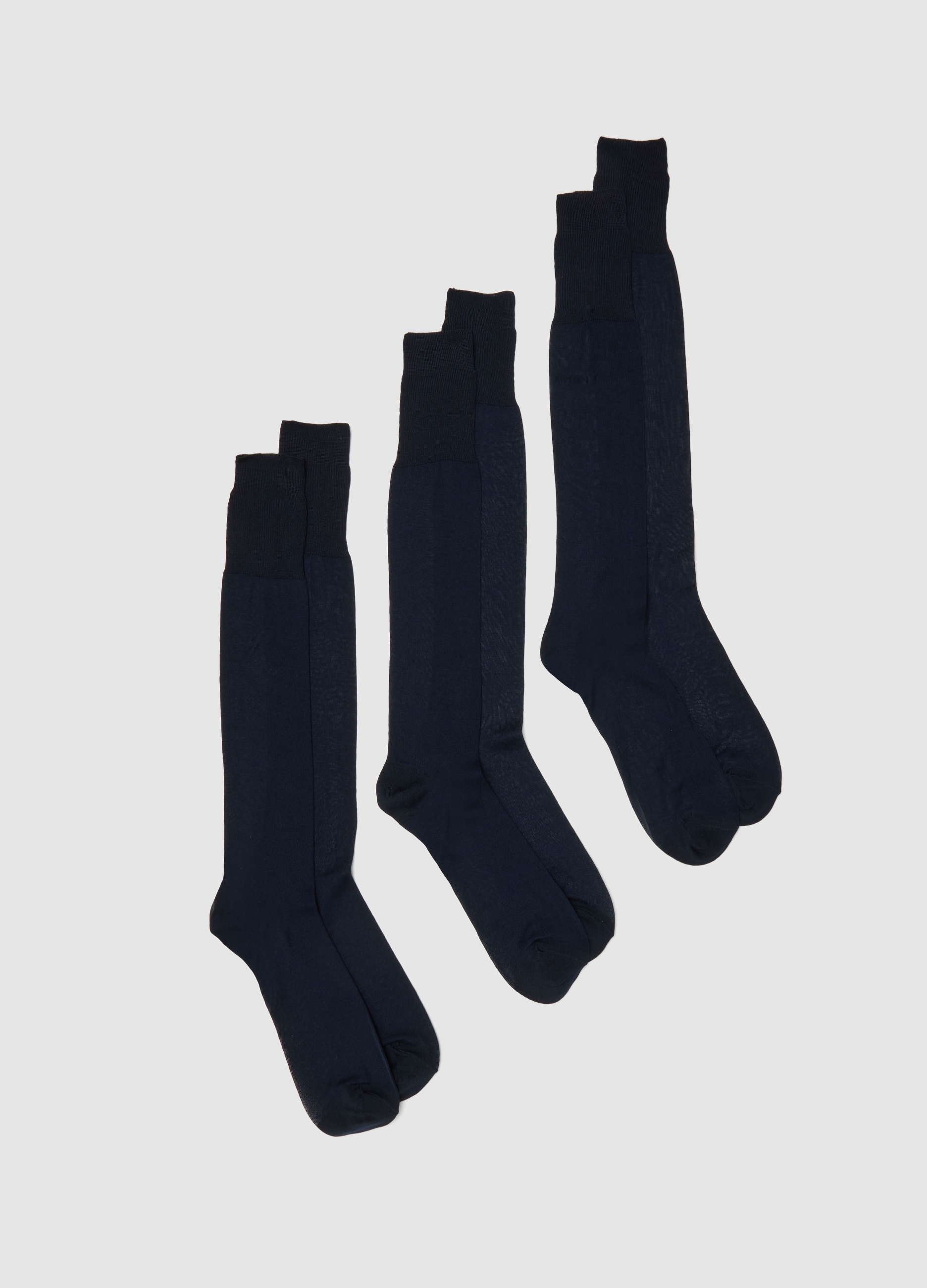 Tripack Calze Lunghe In Puro Cotone Blu Regular Fit, Hombre, Azul marino, Talla: 40/41