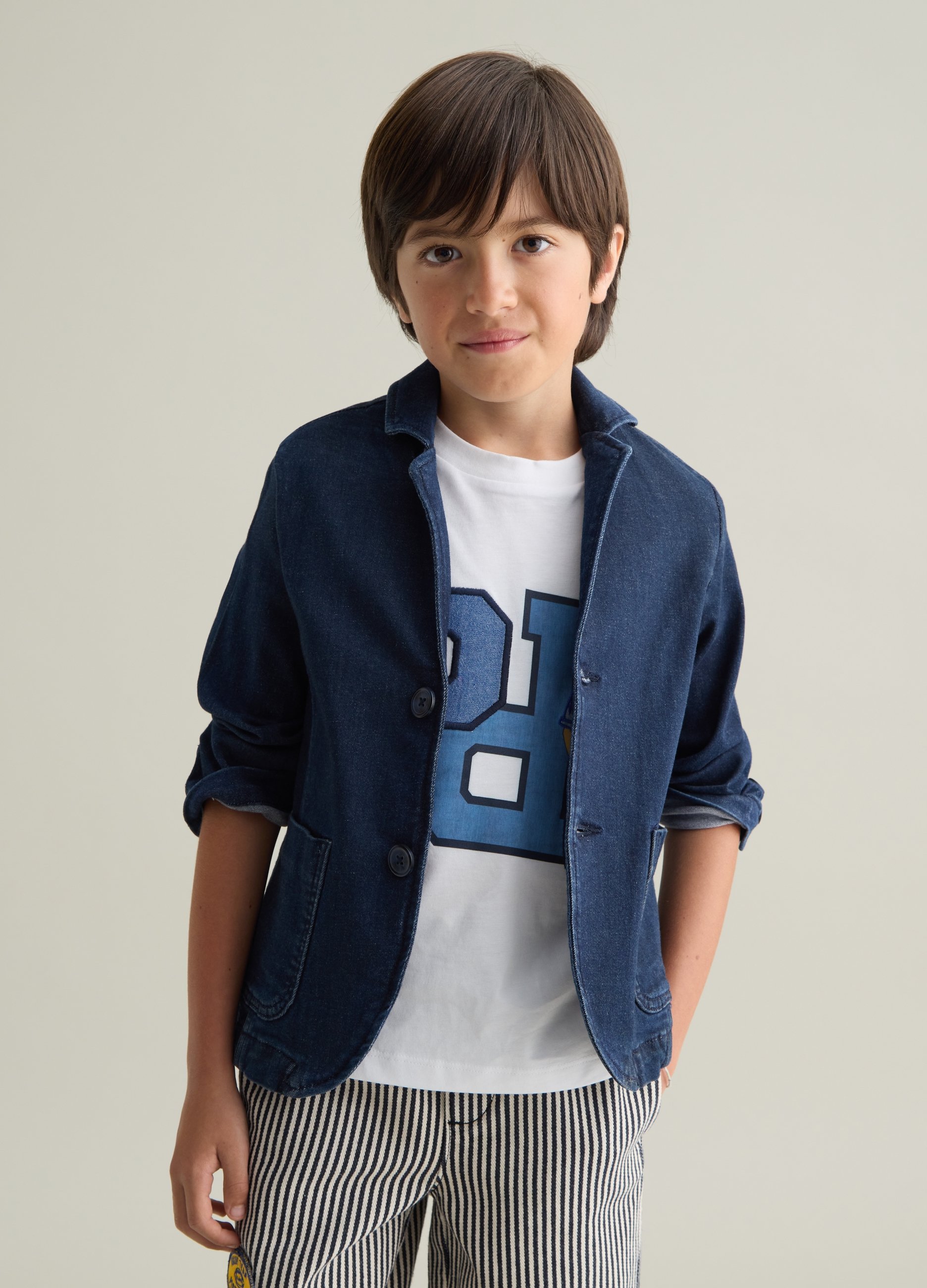PIOMBO, Blazer Infantil Regular Fit De Denim Azul, Niño, Blu Bluette, Talla: 8