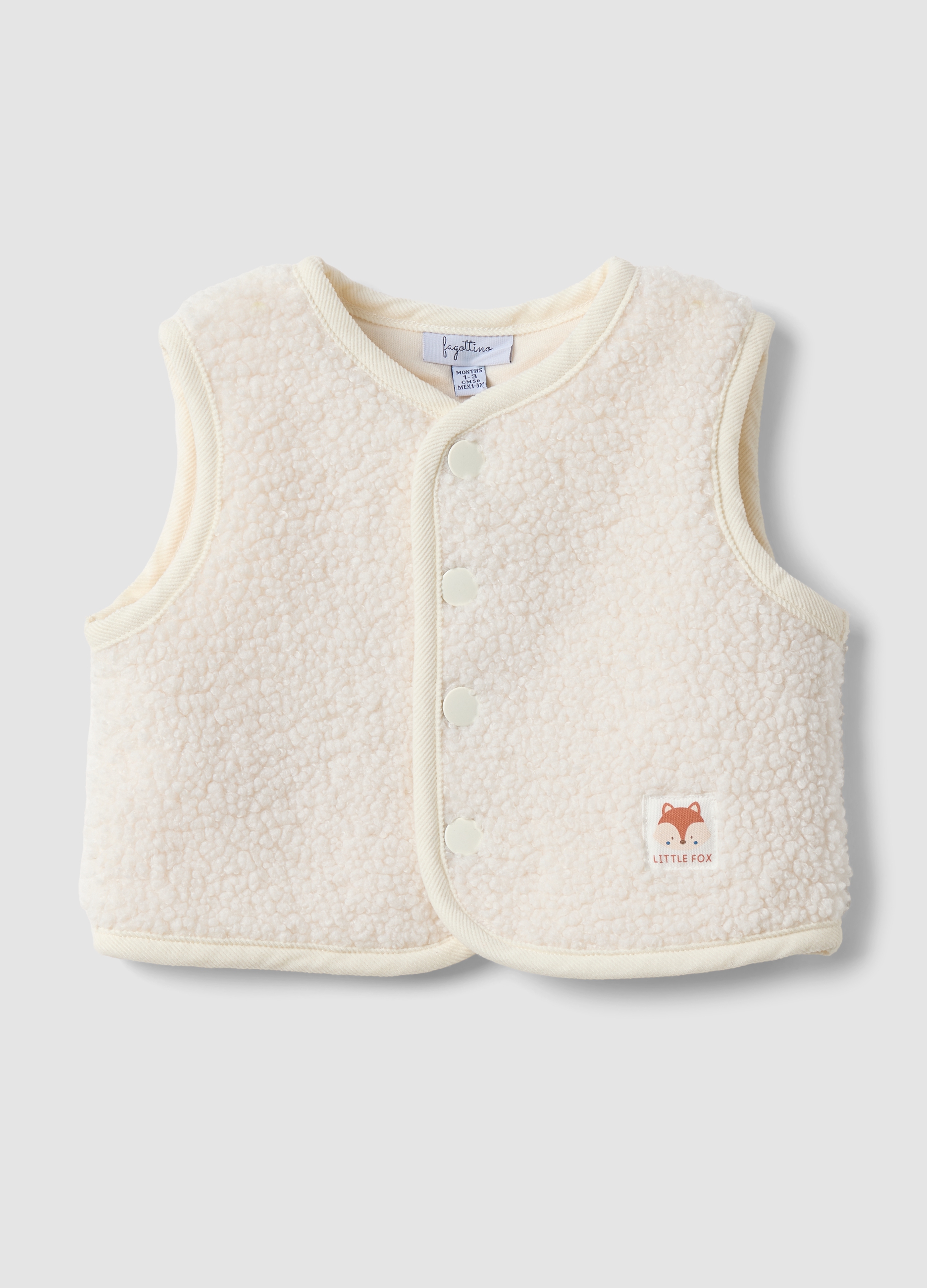 FAGOTTINO, Gilet Bianco Effetto Teddy Regular Fit, Neonato, Bianco, Taglia: 6-9