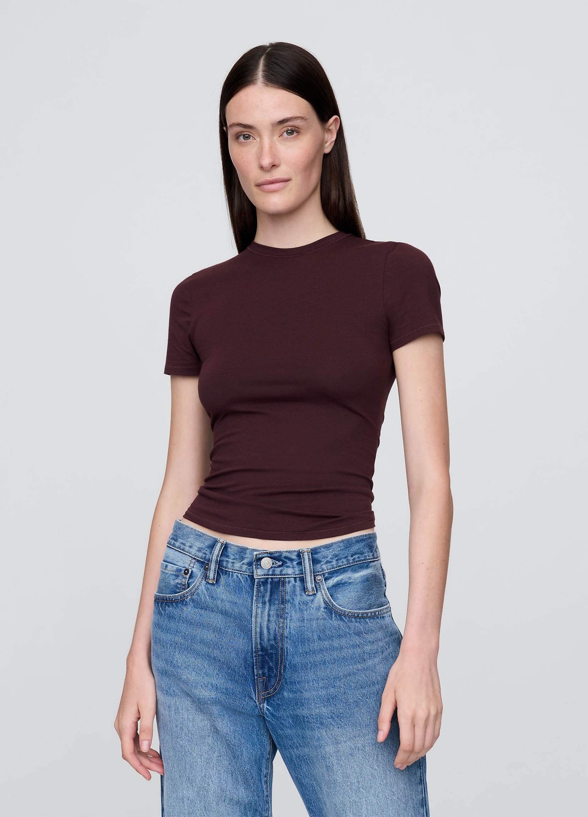 GAP, T-shirt Elasticizzata A Maniche Corte, Donna, Marrone, Taglia: XL