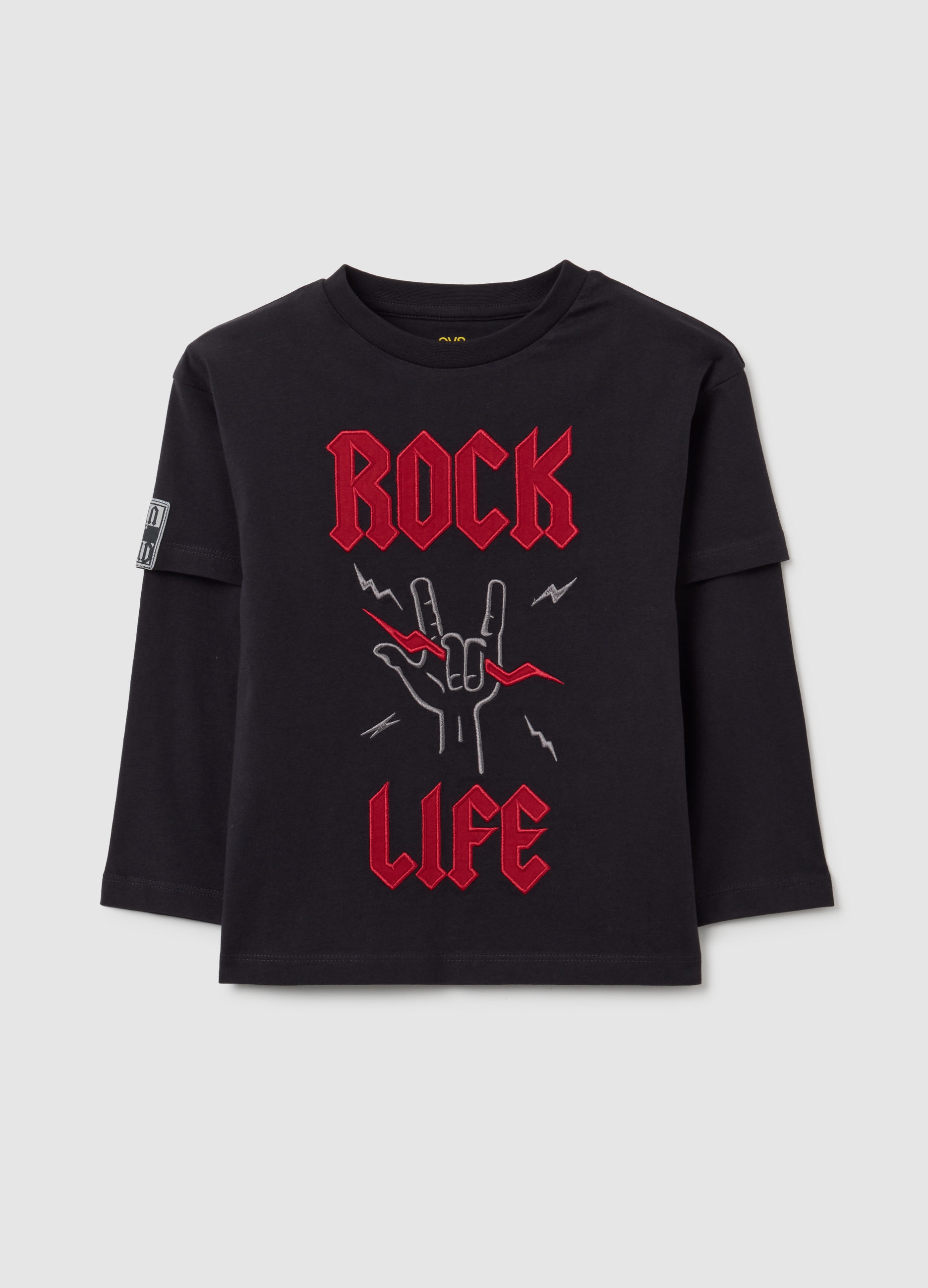 Camiseta Negra De Manga Larga Para Niños, Niño, Negro/Rojo, Talla: 8-9