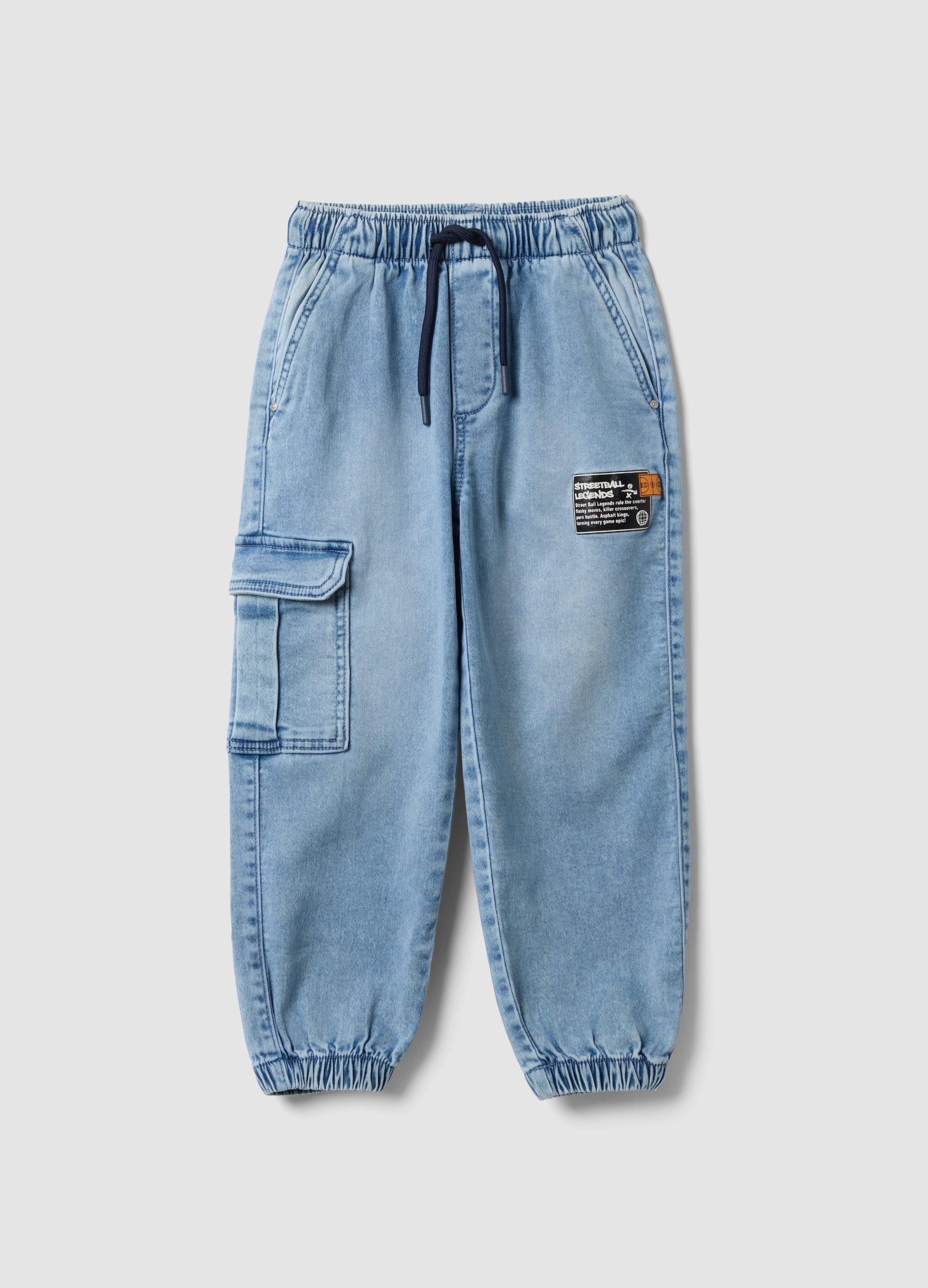 REPUBLIC OF DENIM, Pantaloni Jogger Denim Azzurri In Cotone Elasticizzato Per Bambino Relaxed Fit, Azzurro, Taglia: 3-4
