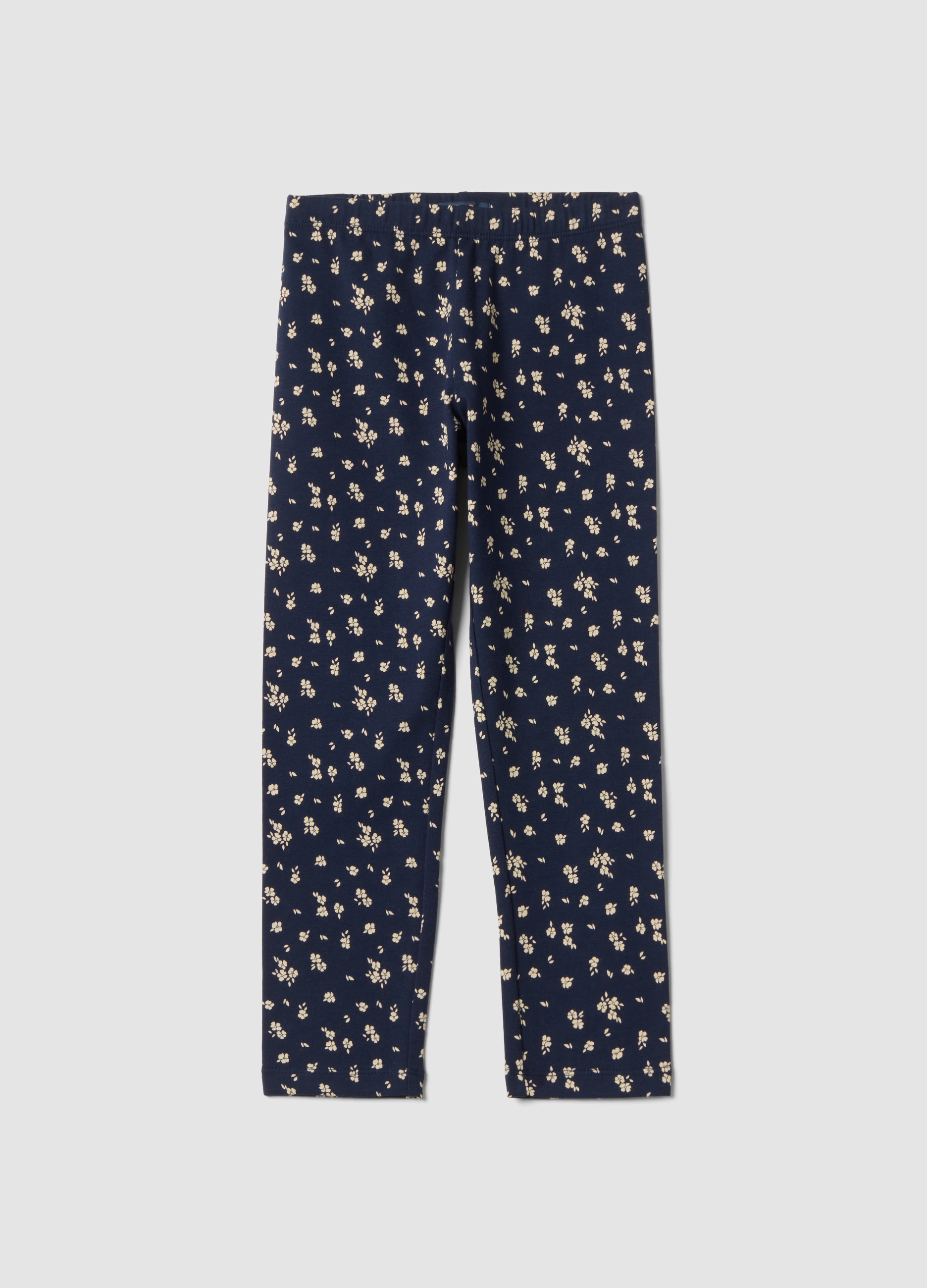 OVS KIDS, Leggings Blu In Cotone Organico Elasticizzato A Fiori, Bambina, Blu, Taglia: 7-8