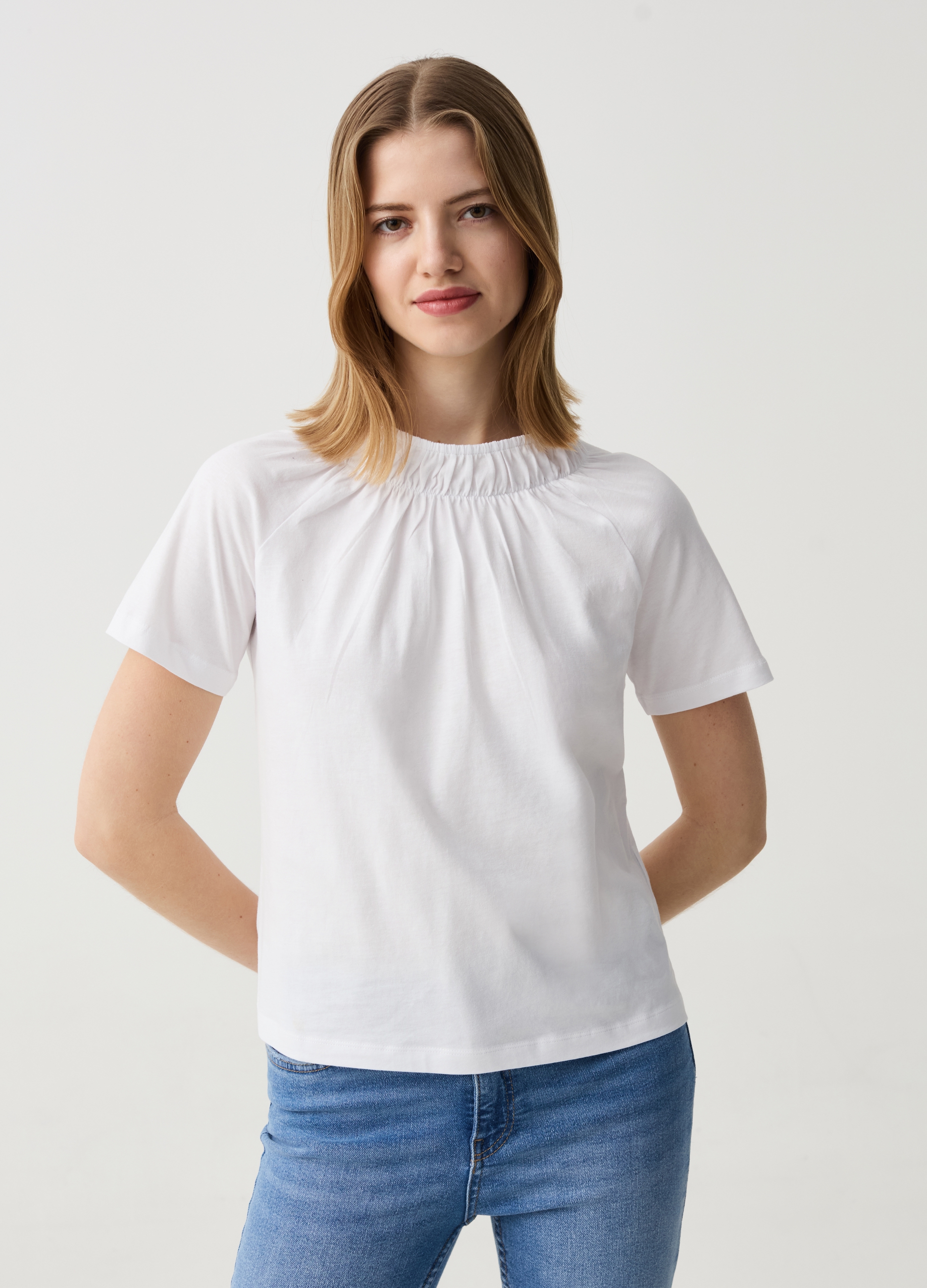 OVS , T-shirt Mock Neck Con Plissettatura, Donna, Bianco, Taglia: S