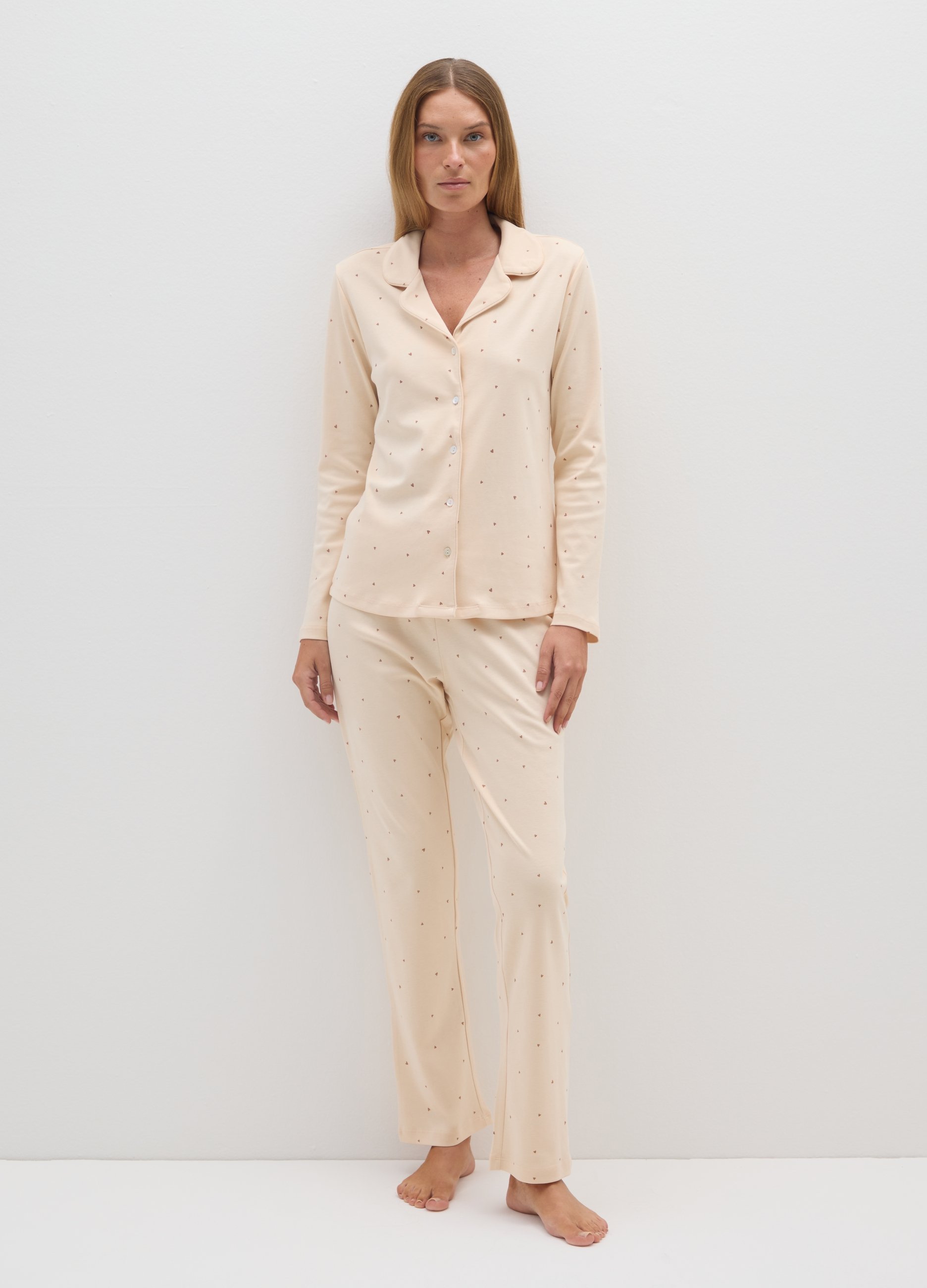 OVS, Pigiama A Pois In Puro Cotone Beige Regular Fit, Donna, Beige, Taglia: XXL