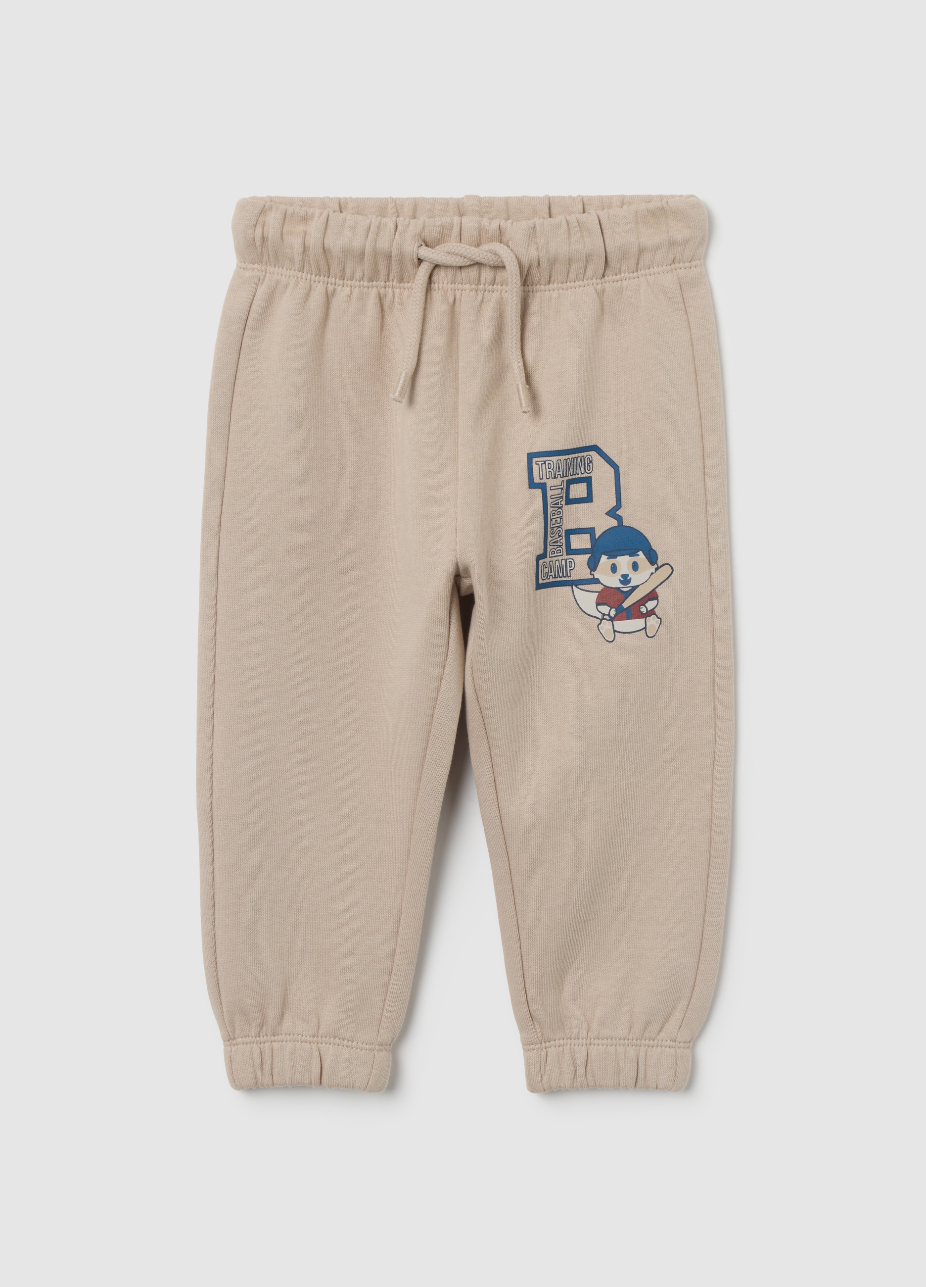 FAGOTTINO, Pantaloni Da Bambino In Puro Cotone Beige Regular Fit Con Stampa, Beige, Taglia: 9-12
