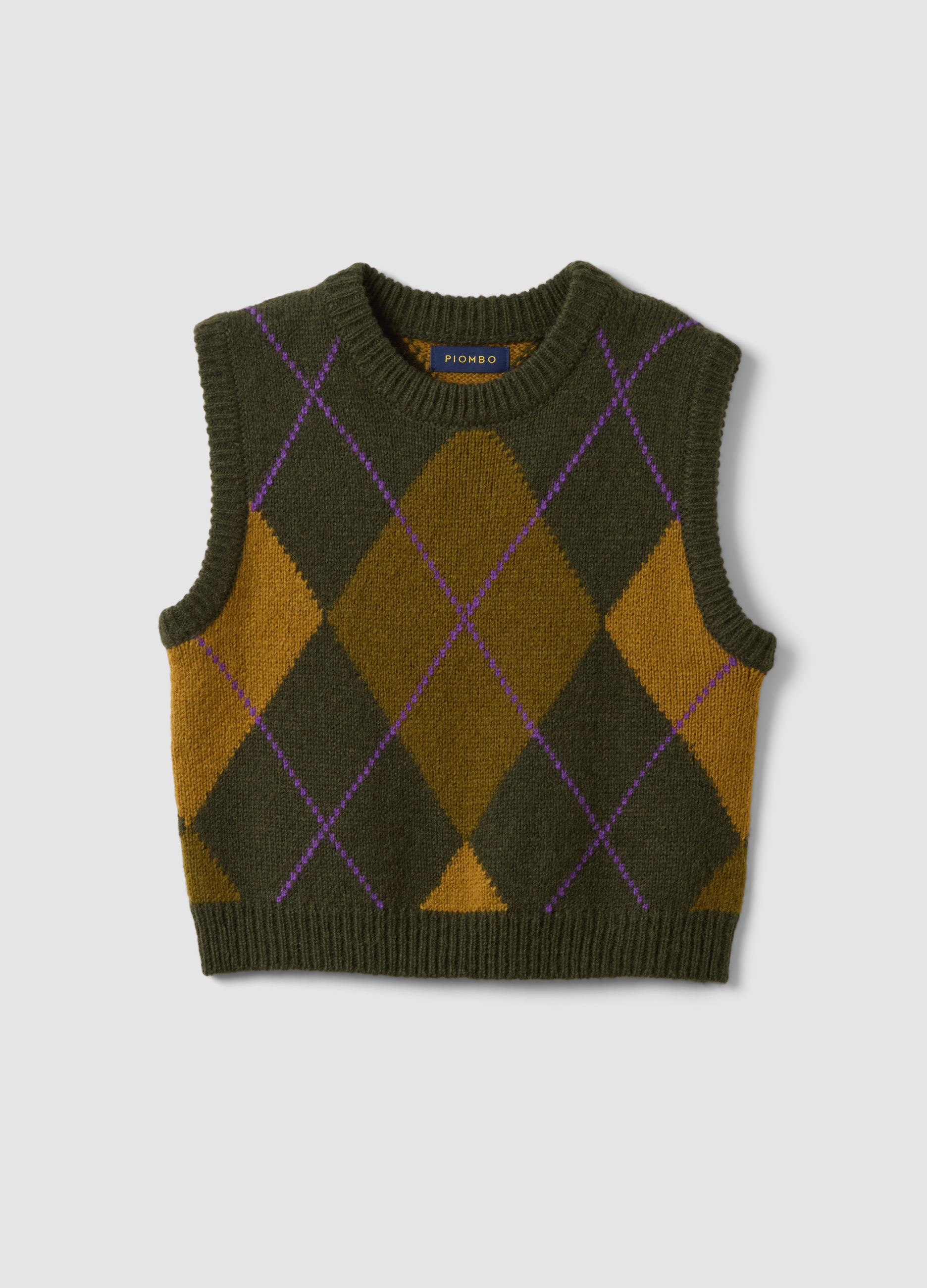 PIOMBO, Gilet Verde In Misto Lana Jacquard Con Girocollo Regular Fit, Donna, Verde, Taglia: XS