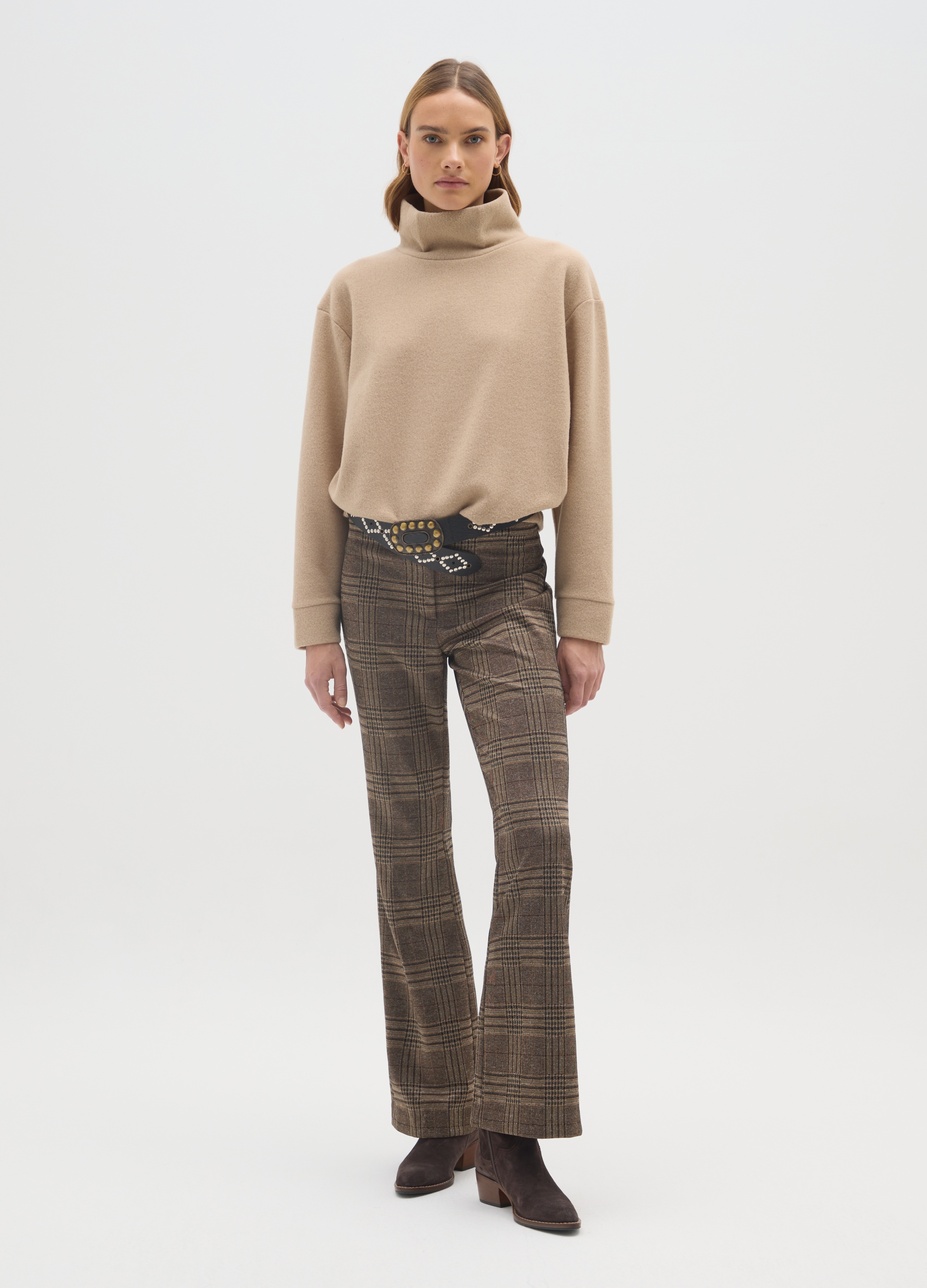 OVS, Pantaloni Flare A Quadri Marroni, Donna, Marrone, Taglia: S