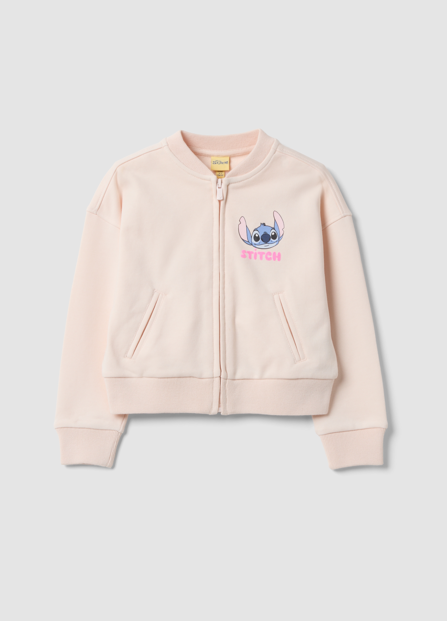 DISNEY, Felpa Rosa Con Zip In Misto Cotone Con Stampa Lilo & Stitch Per Bambina, Rosa, Taglia: 8-9