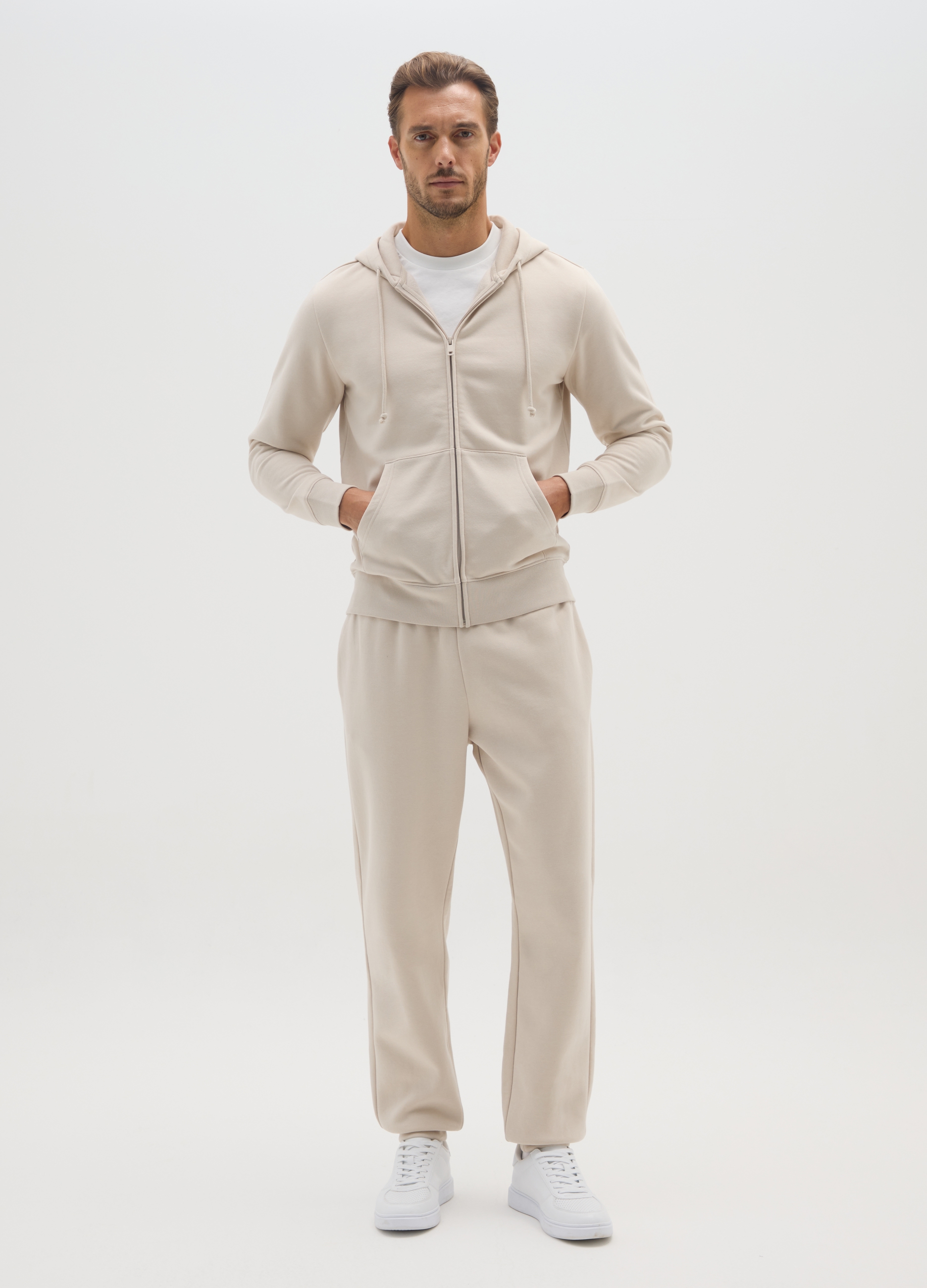 Pantalones Beige De Ajuste Regular En Mezcla De Algodón, Hombre, Beige Claro, Talla: M