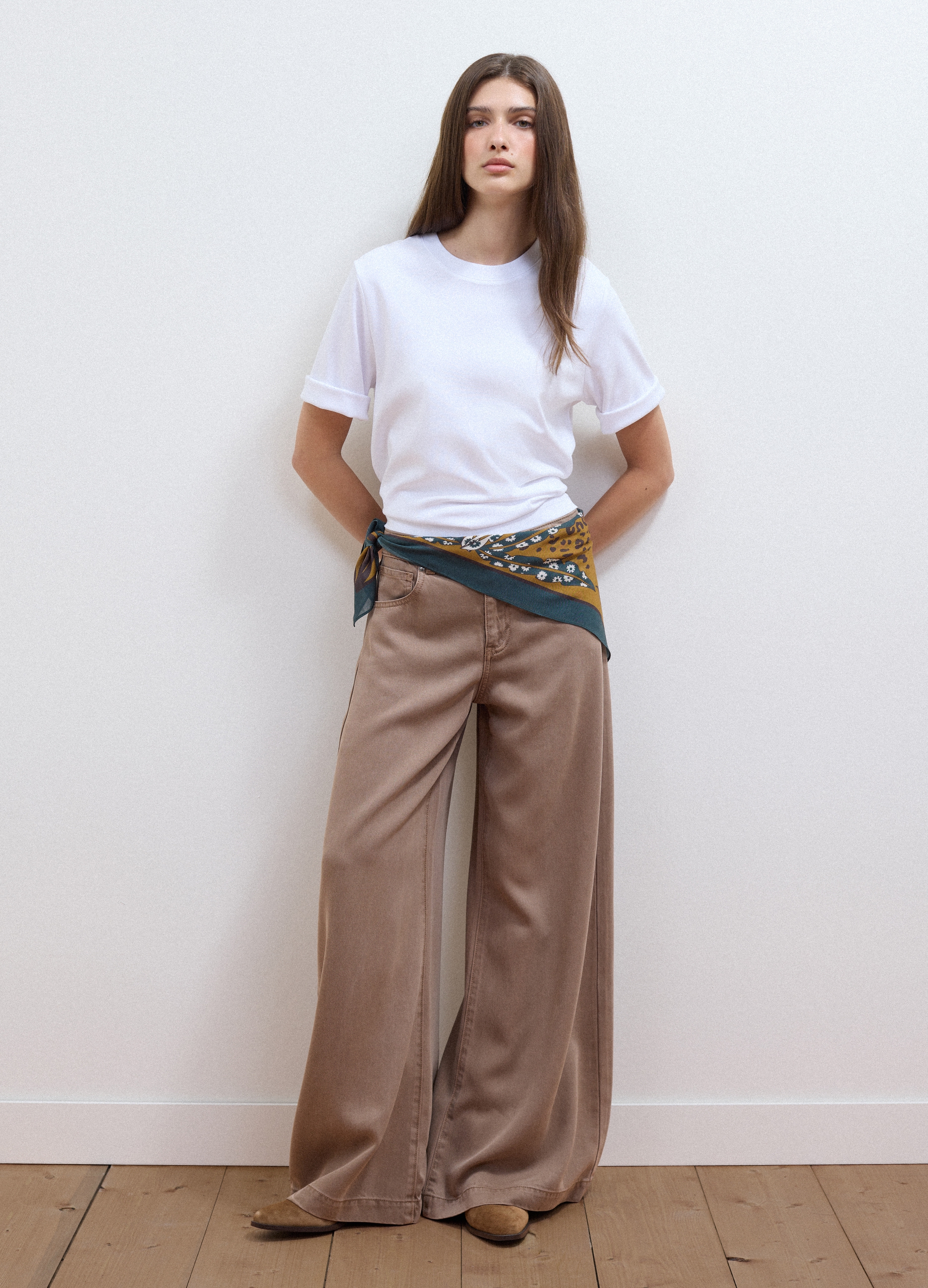 LES COPAINS, Jeans Marroni Wide Leg In Puro Lyocell, Donna, Marrone, Taglia: 42
